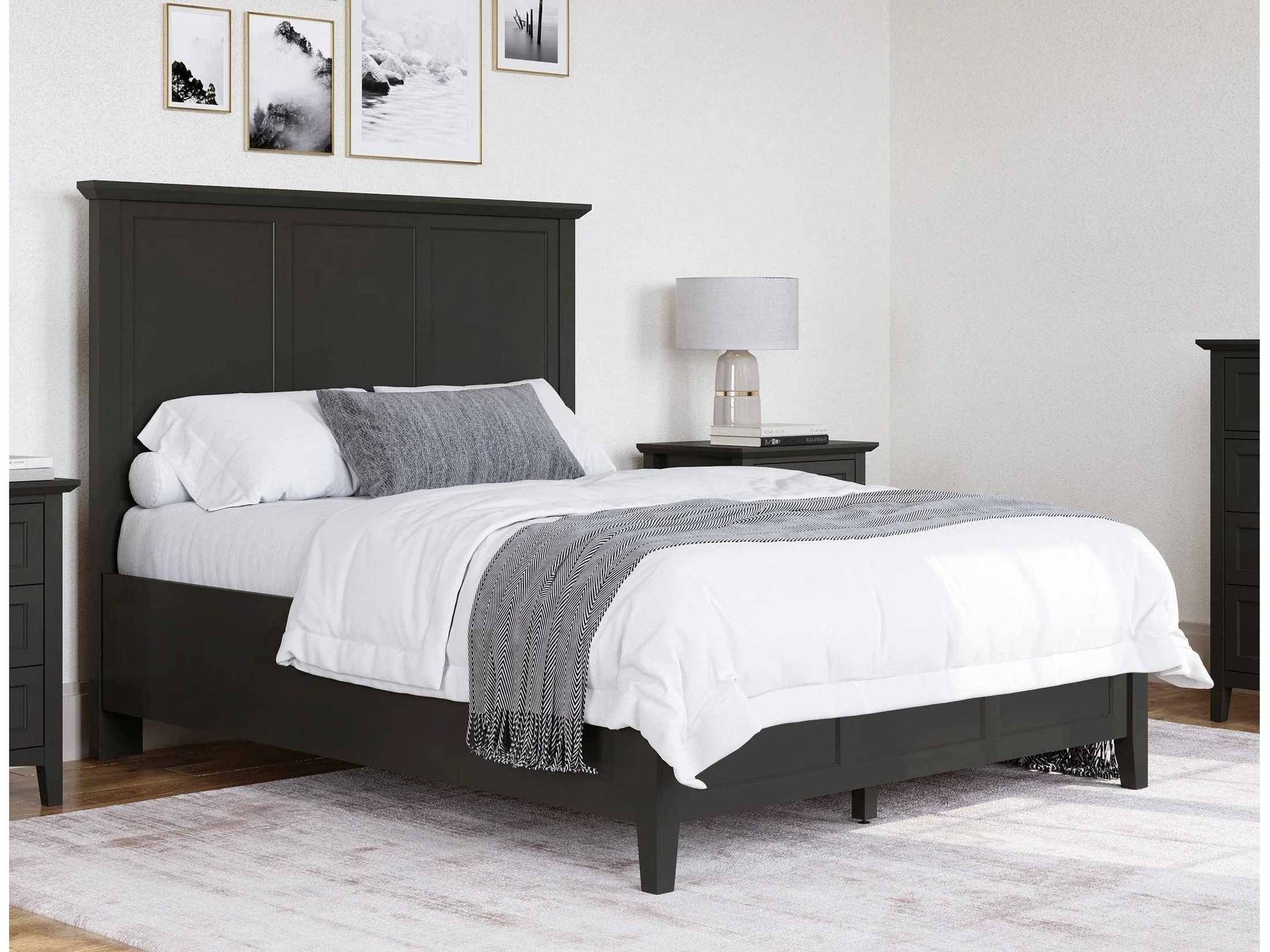 Grace Three Queen Panel Bed in Raven Black