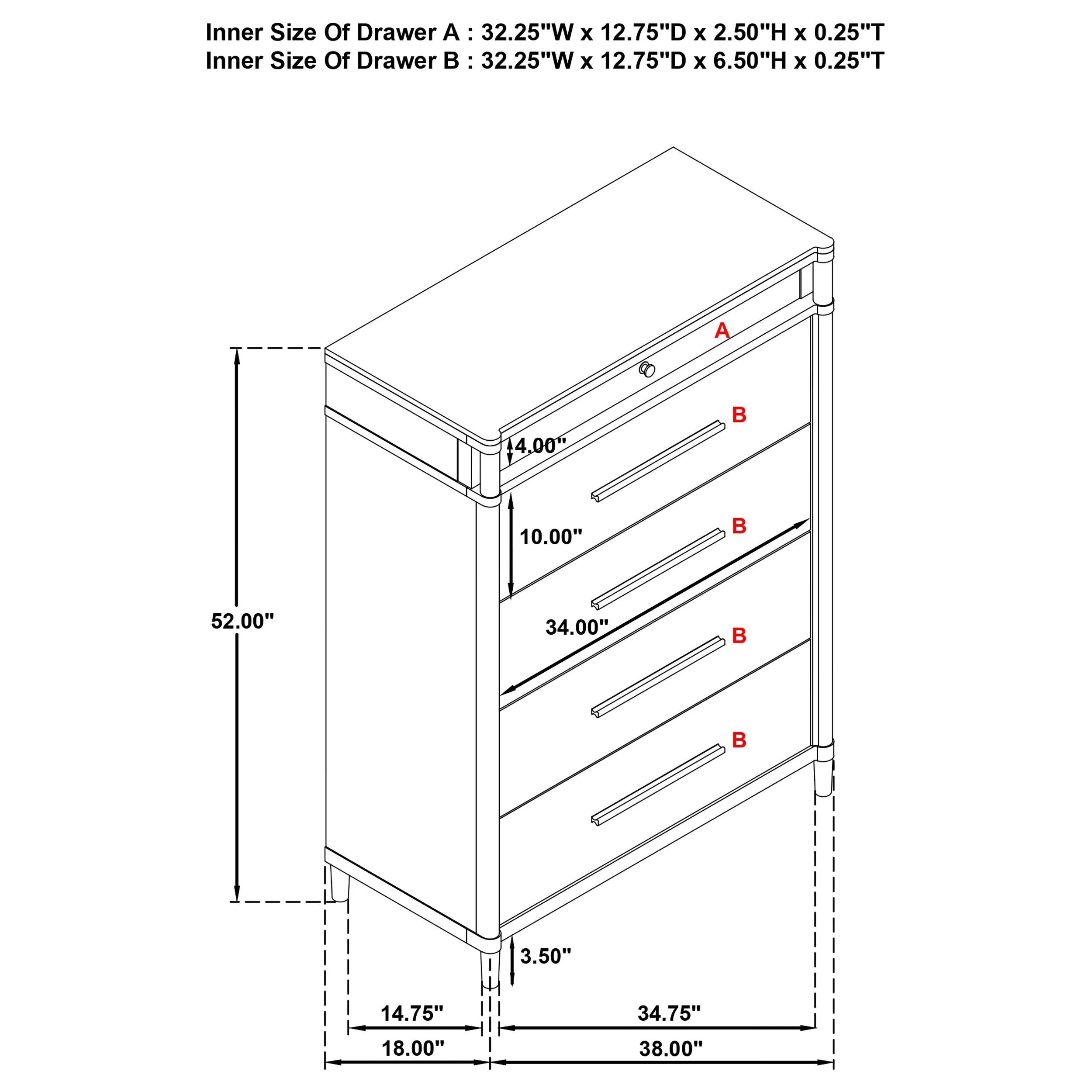 Gracemont White 5-Drawer Bedroom Chest of Drawers - Image 14