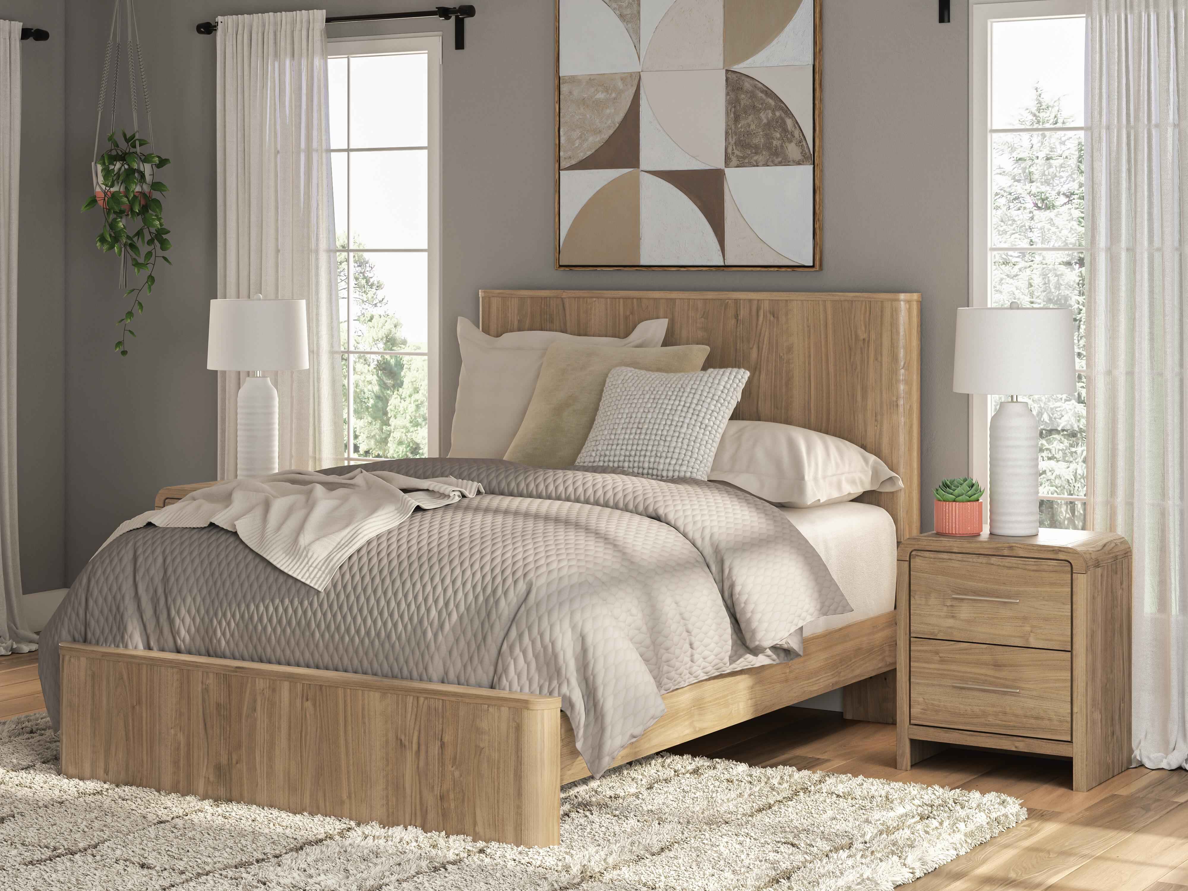 Gramburg Warm Natural Brown Queen Panel Platform Bed
