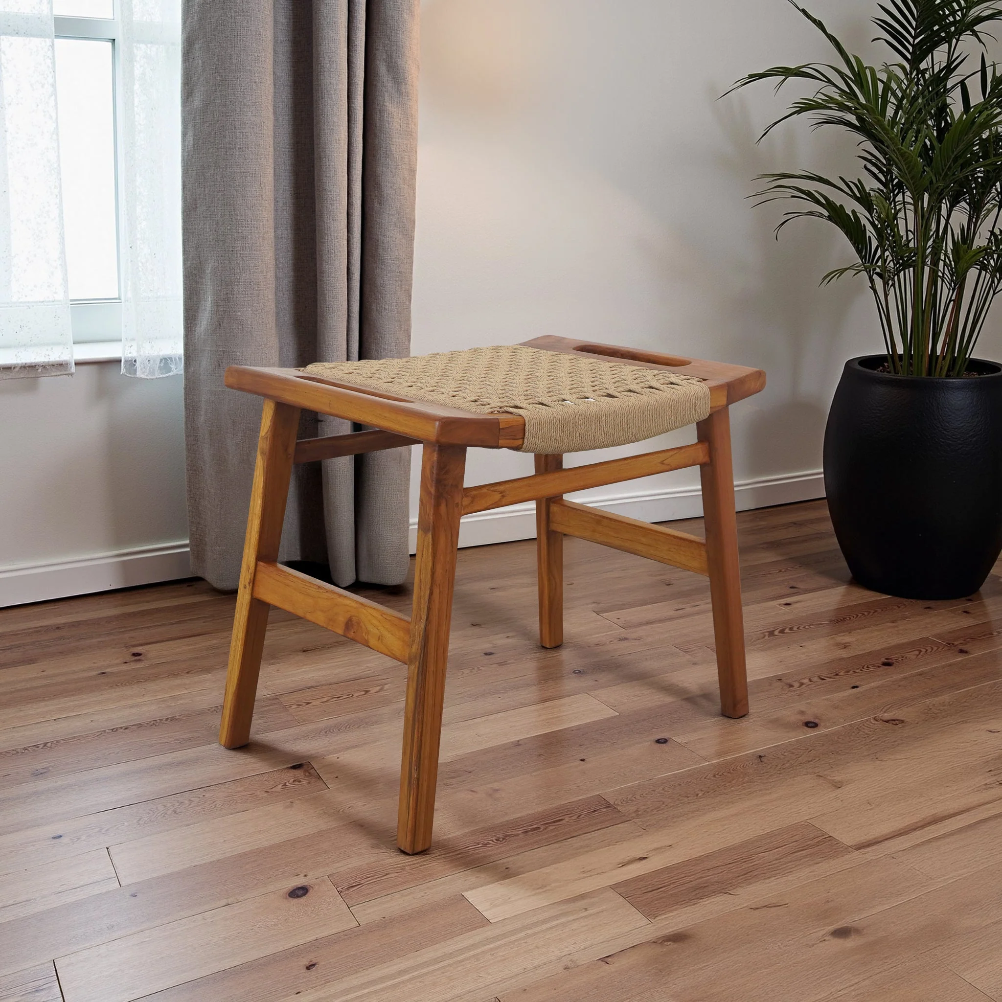 Grit Rustic Solid Wood Frame Loom Stool - Image 2