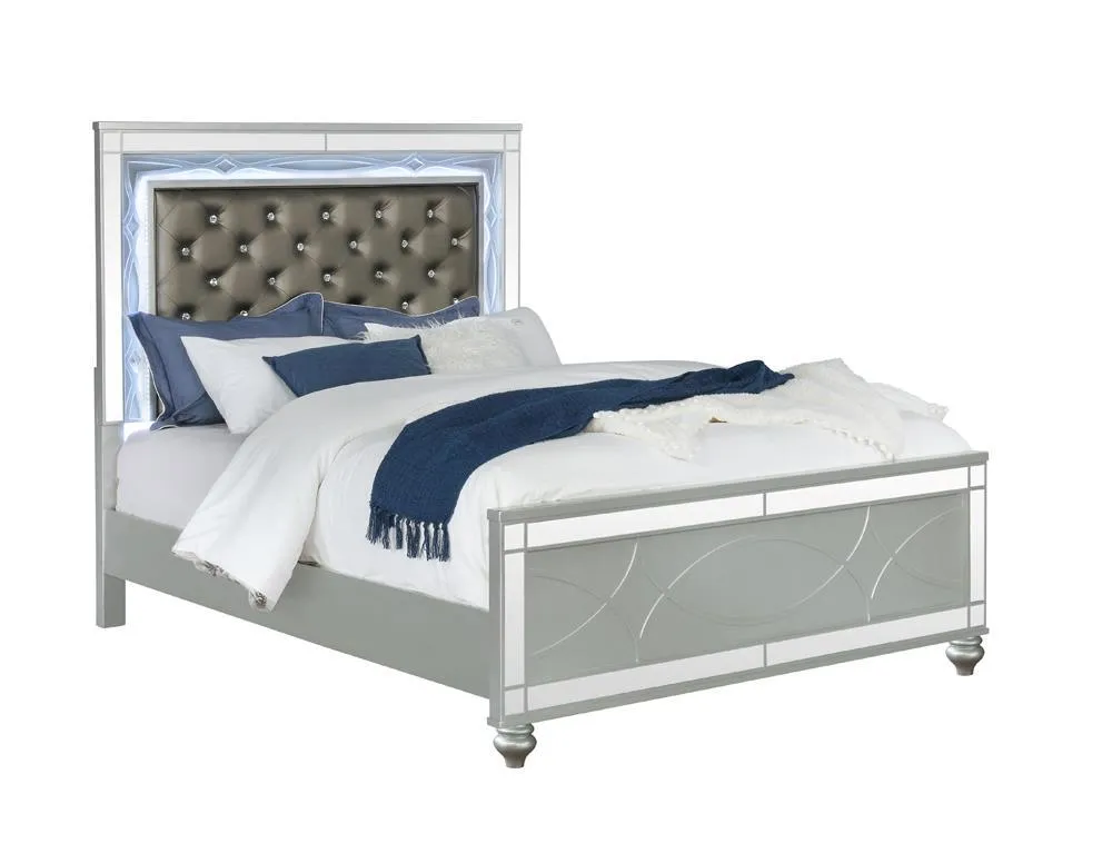 Gunnison Silver Metallic Eastern King Panel Bed with LED Lighting - Image 2