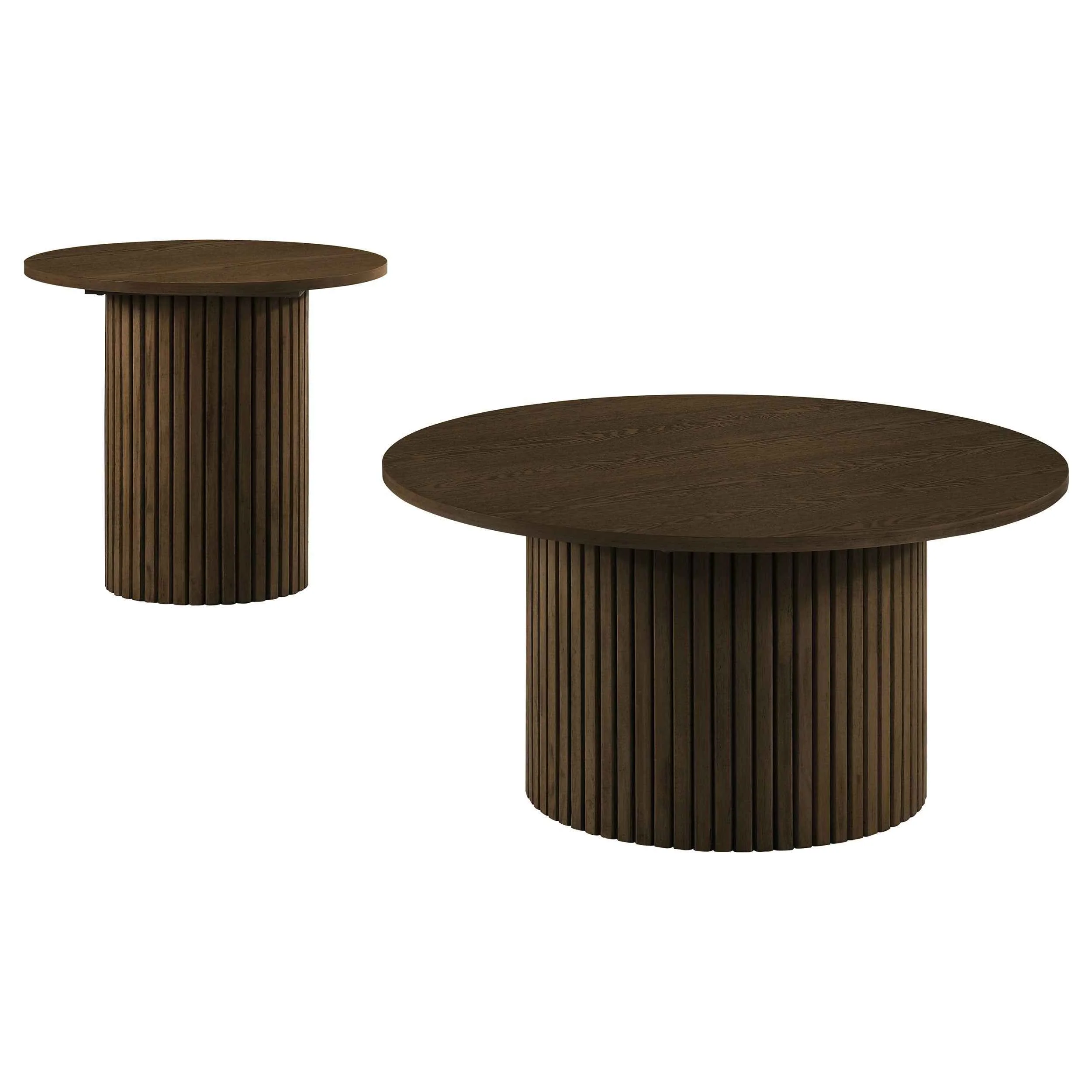 Hamlyn Walnut 2-piece Round Fluted Coffee and End Table Set - Image 2