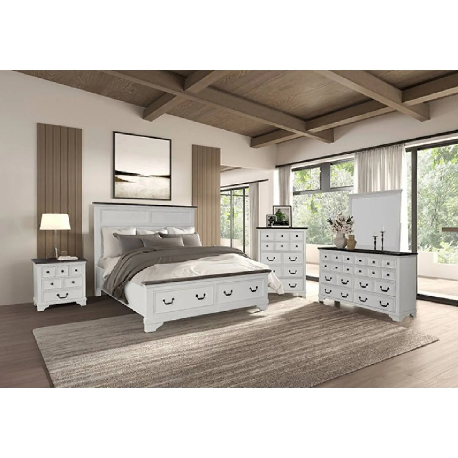 Hampstead White/Dark Brown 5-Piece Queen Bedroom Set