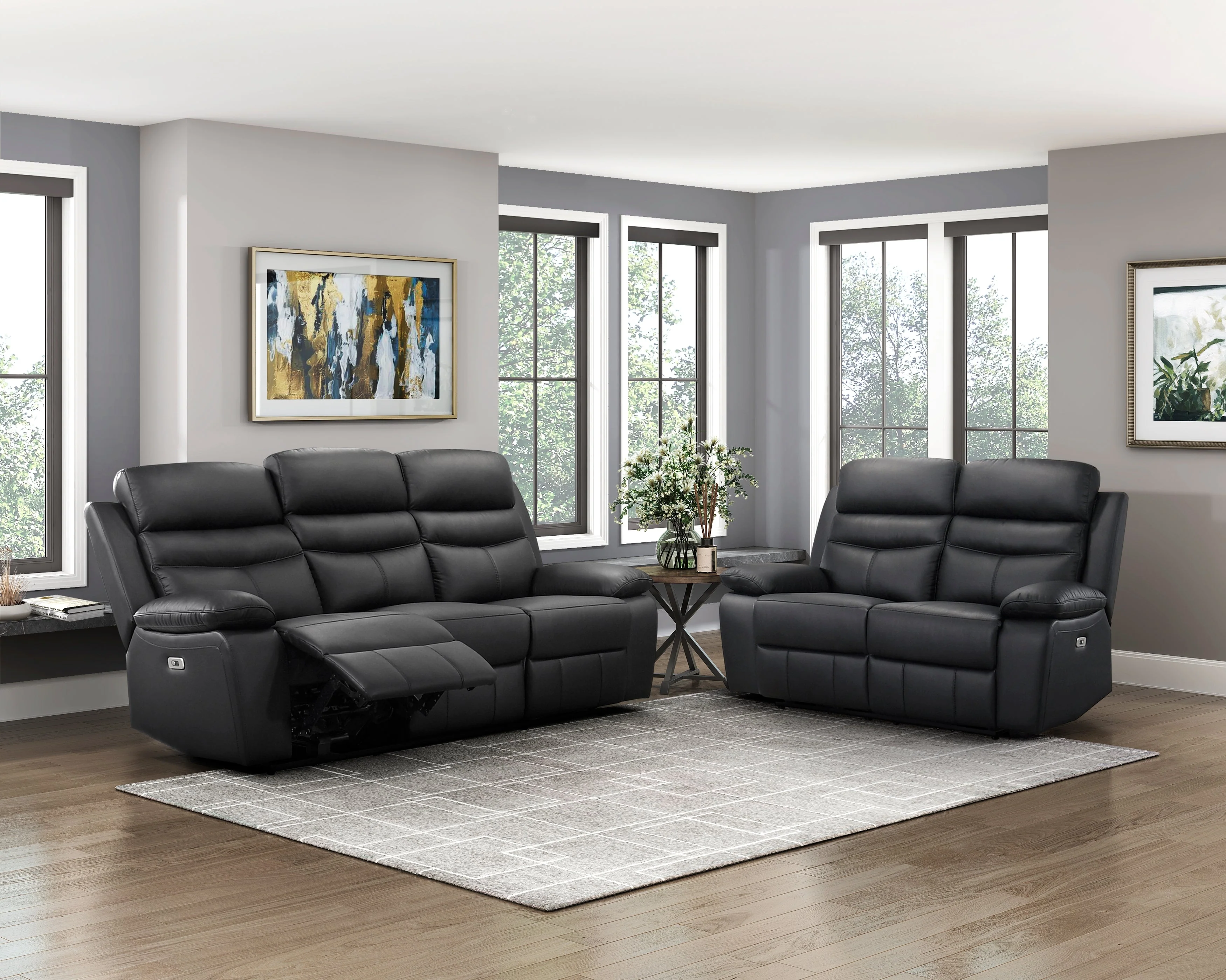 Hancock Black Leather Power Double Reclining Living Room Set - Image 15