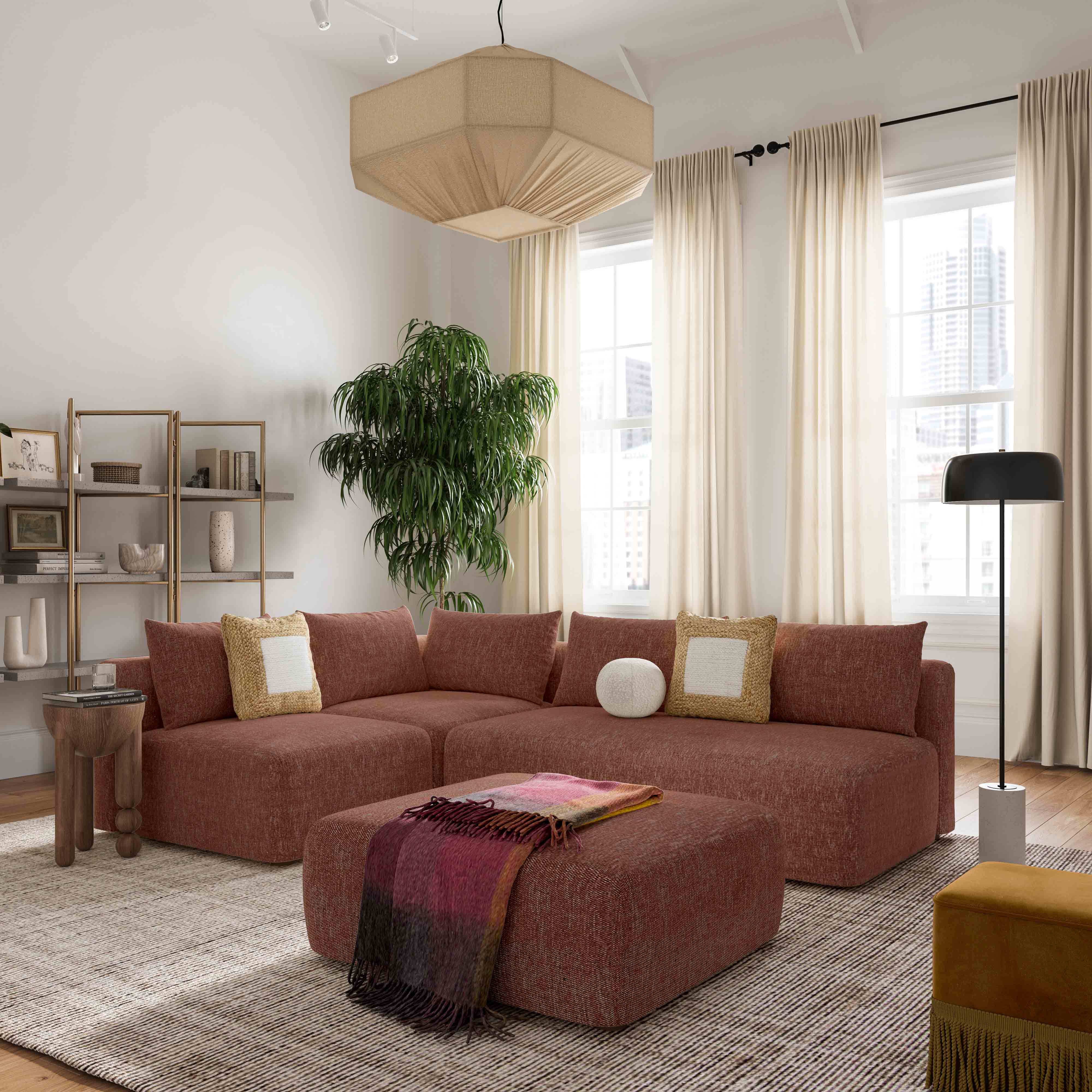 Hangover Heavy Textured Fabric 4-Piece Modular Chaise Sectional - Image 7