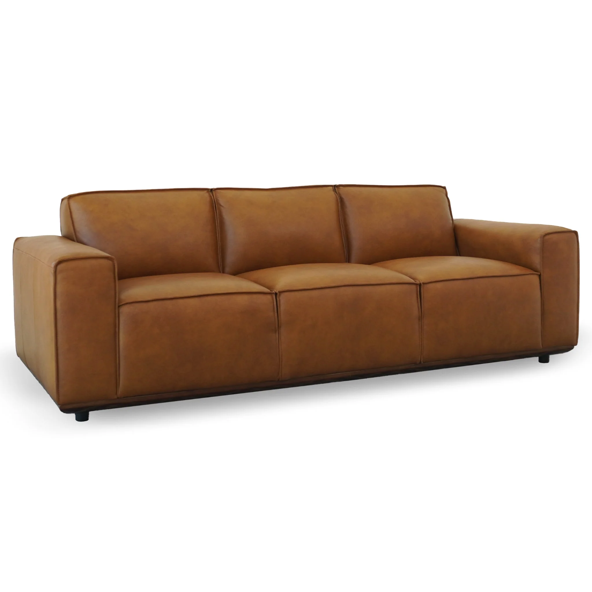 Hanky Mid-Century Modern Genuine Tan Leather Sofa - Image 4