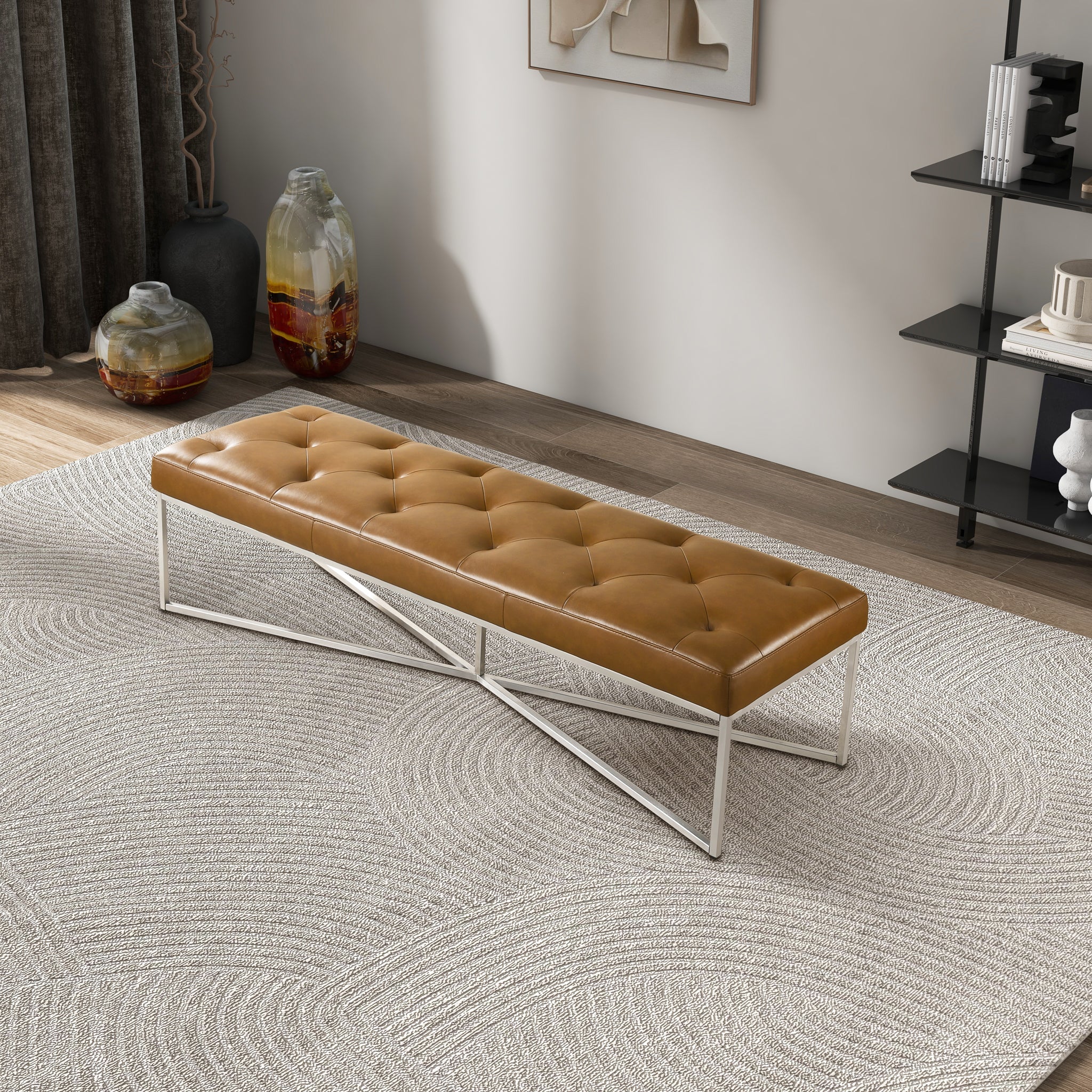 Harper Tan Genuine Leather Bench - Image 4