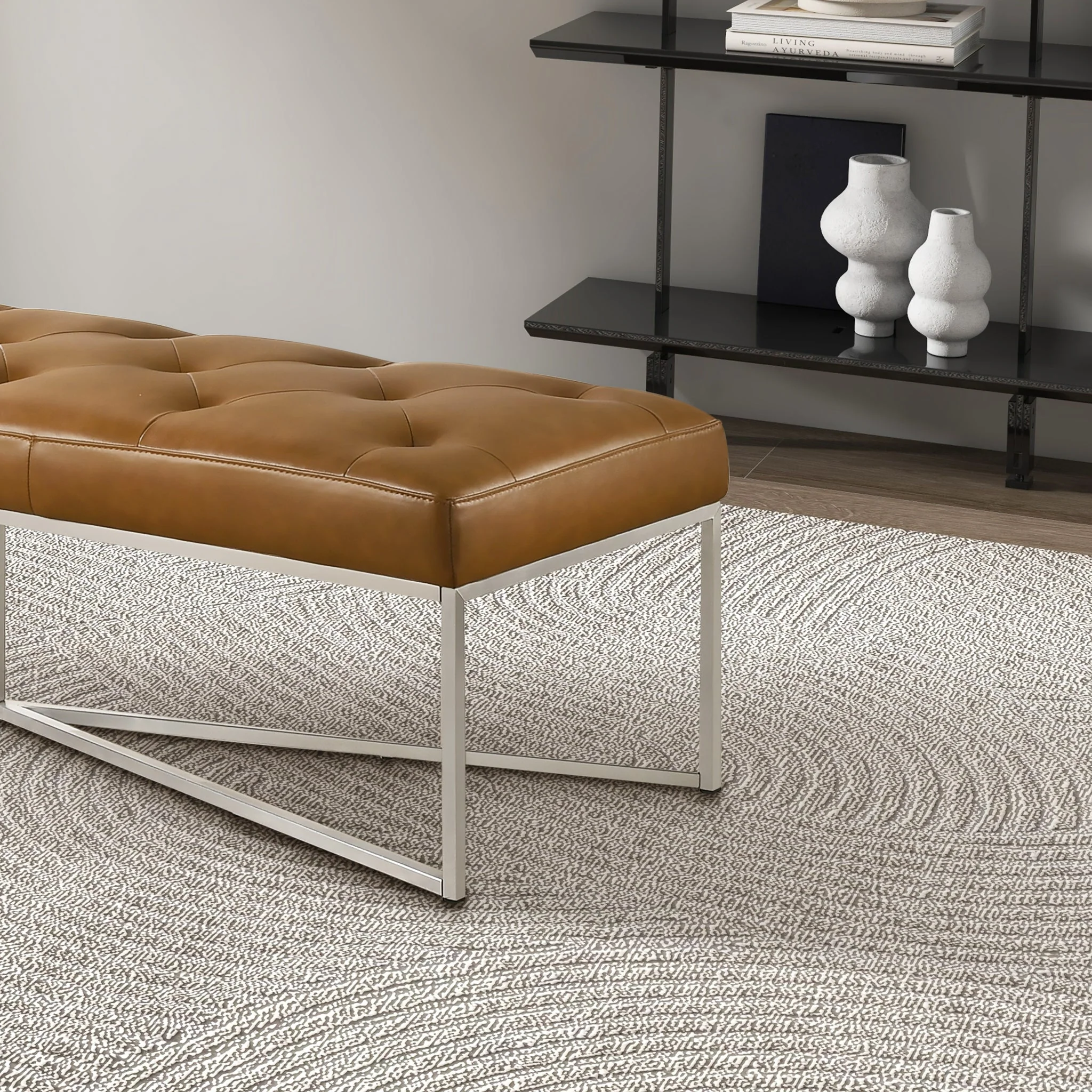 Harper Tan Genuine Leather Bench - Image 5