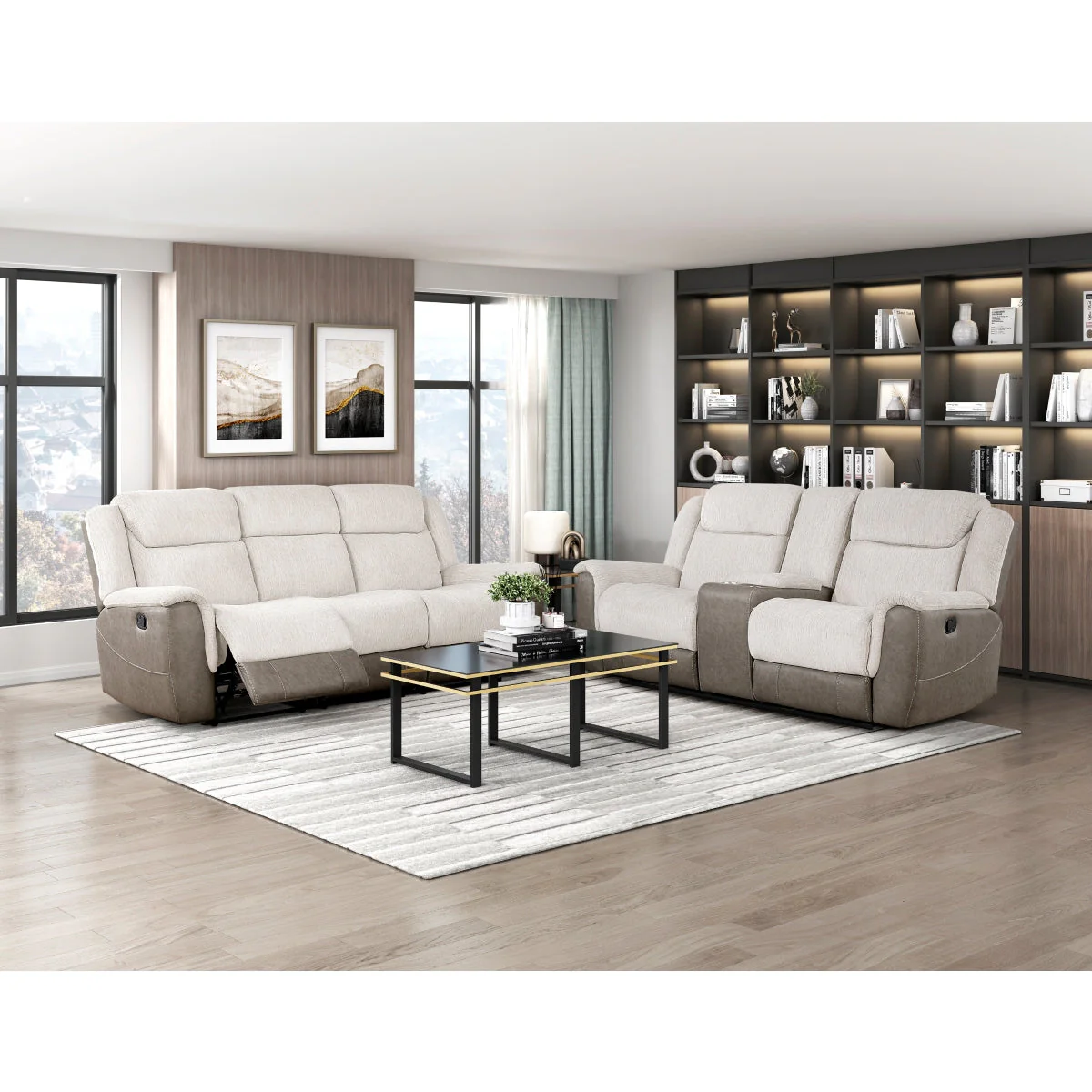 Harriette Beige/Brown Double Reclining Living Room Set - Image 2