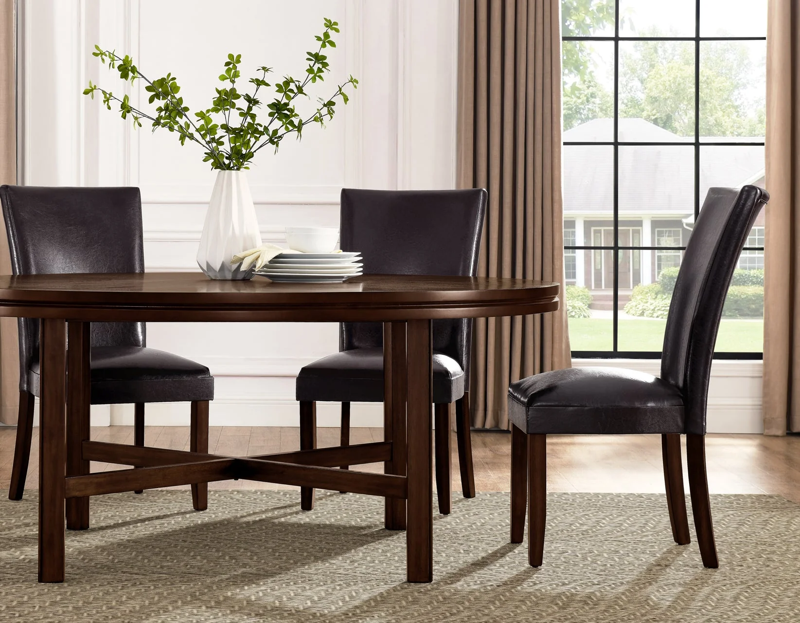 Hartford Espresso Brown Round Dining Room Set with Lazy Susan