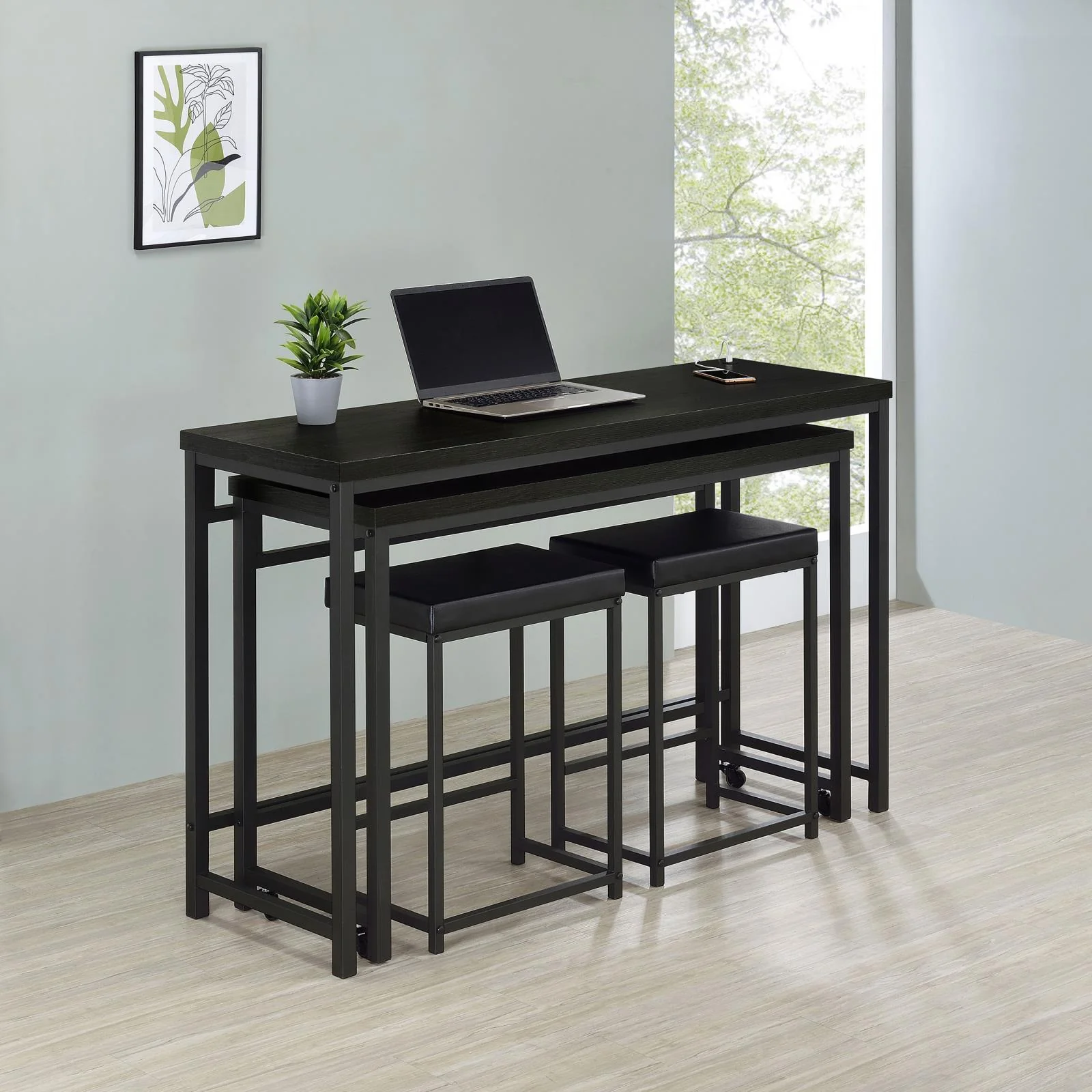 Hawes Black 4-Piece Multipurpose Counter Height Table Set - Image 3
