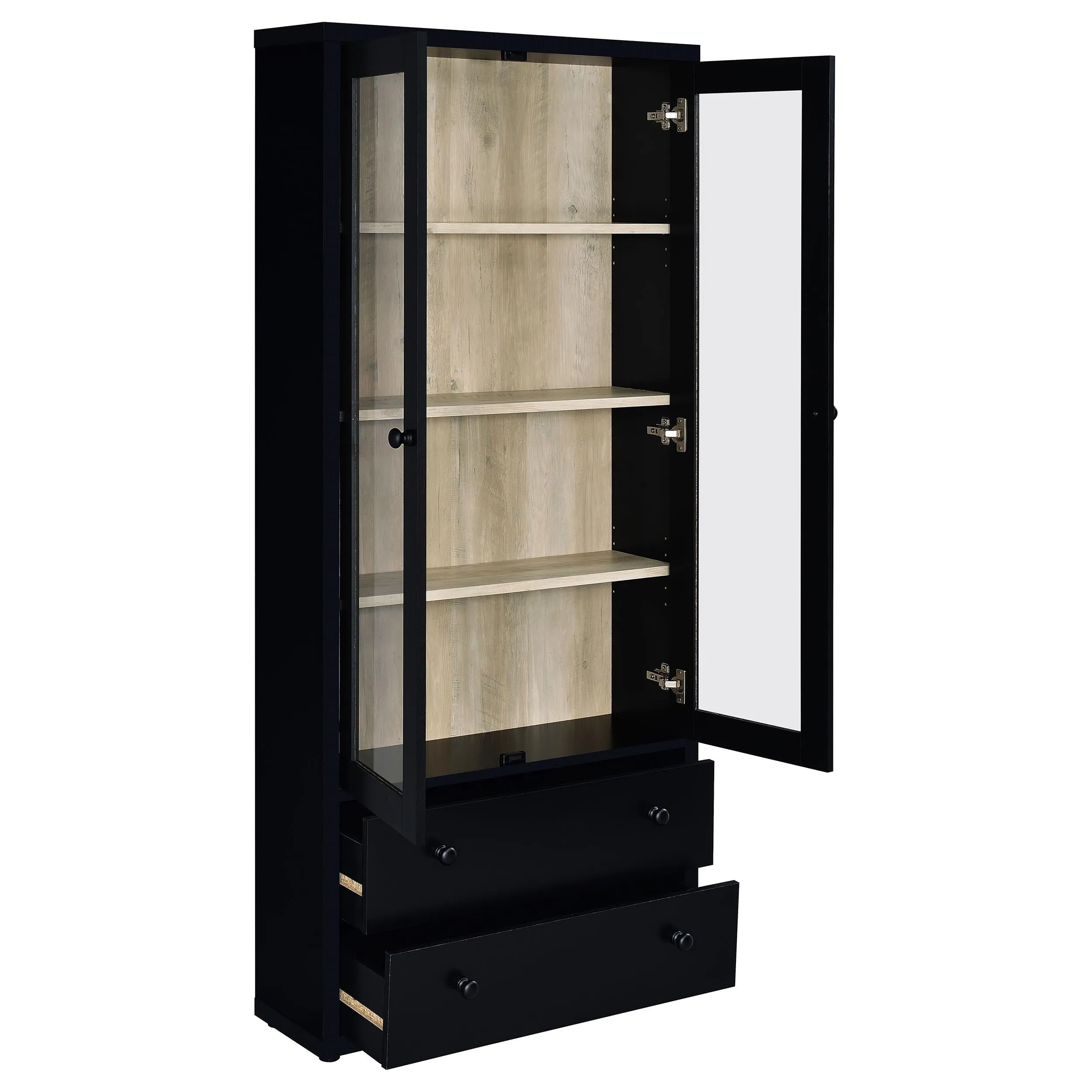 Hawthorne Black 4-Shelf Glass Door Tall Cabinet with Drawers - Image 5