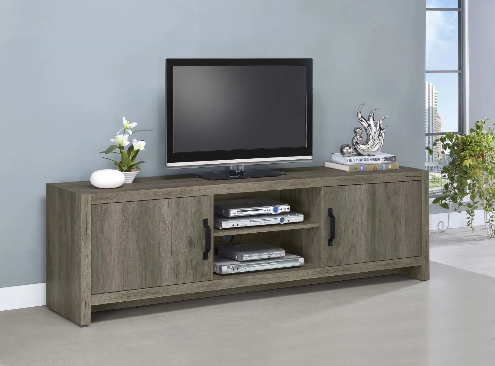 Hays Gray Driftwood 2-Door TV Console