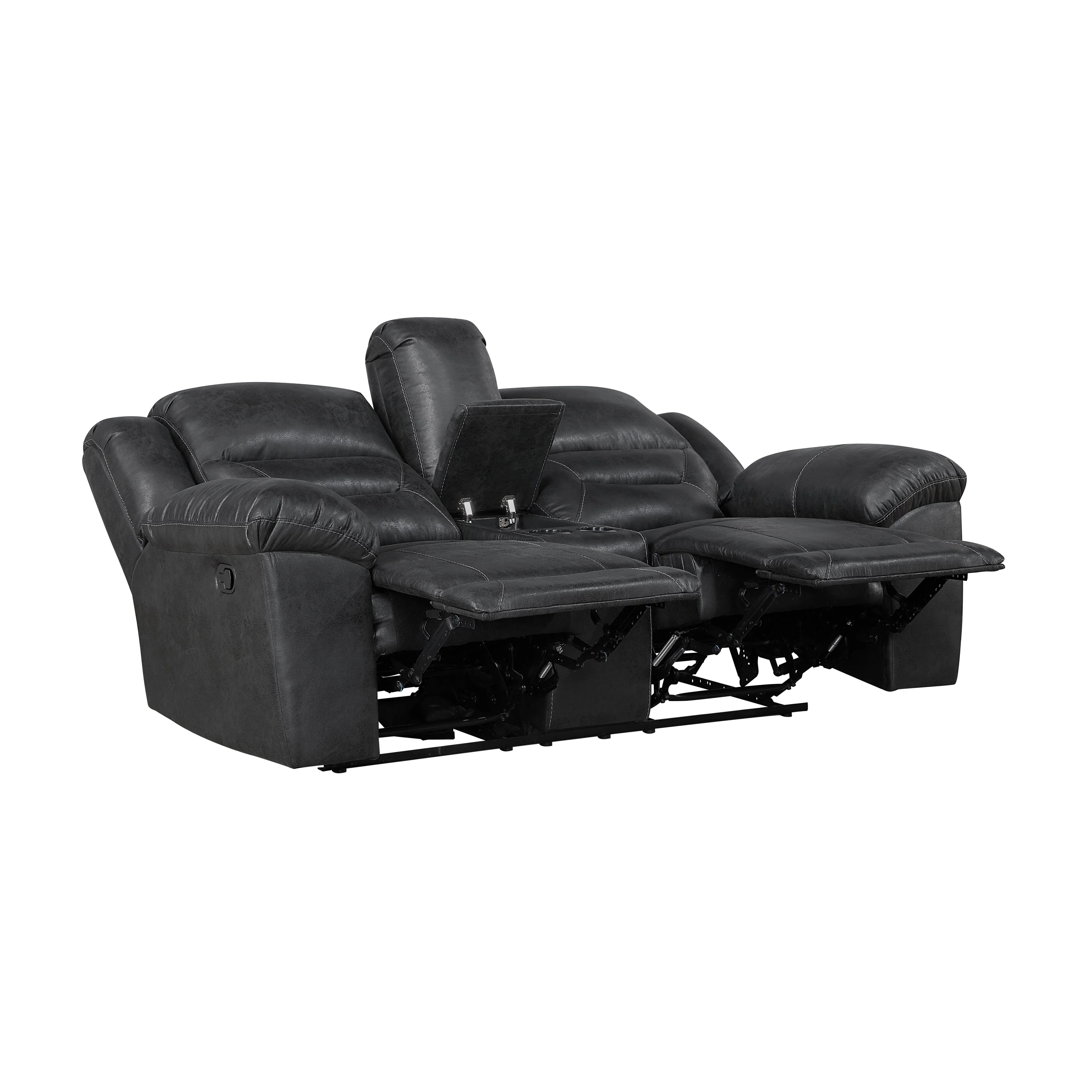 Hazen Black Double Reclining Loveseat with Center Console - Image 4