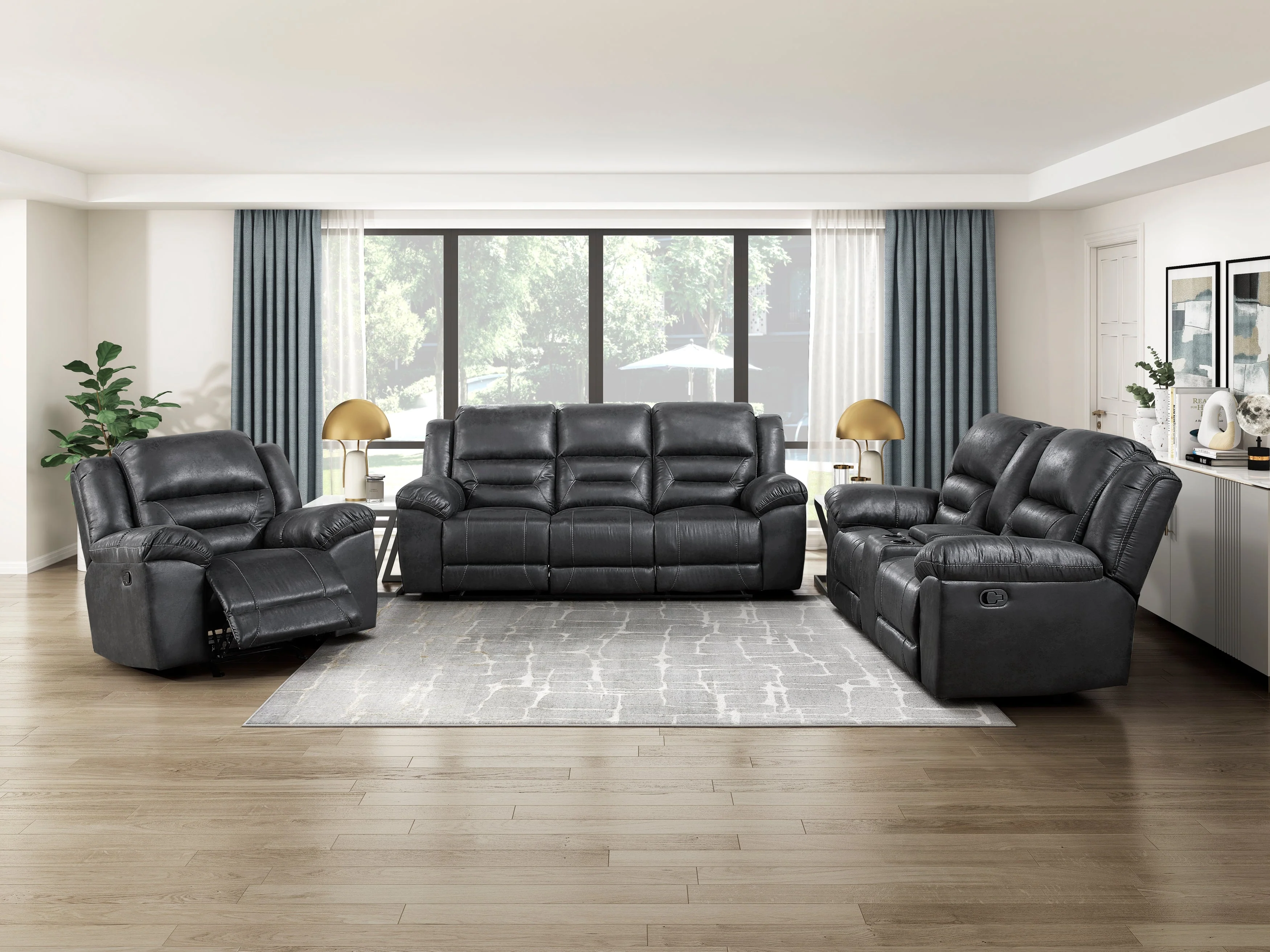Hazen Black Double Reclining Loveseat with Center Console - Image 9