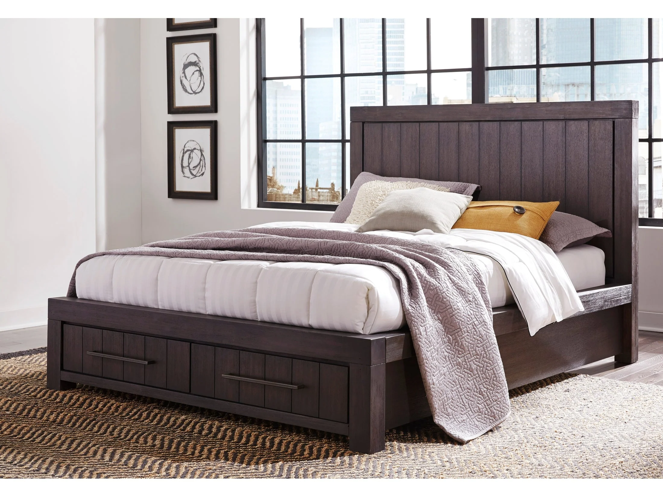 Heath Two Drawer Wood California King Storage Bed in Basalt Grey