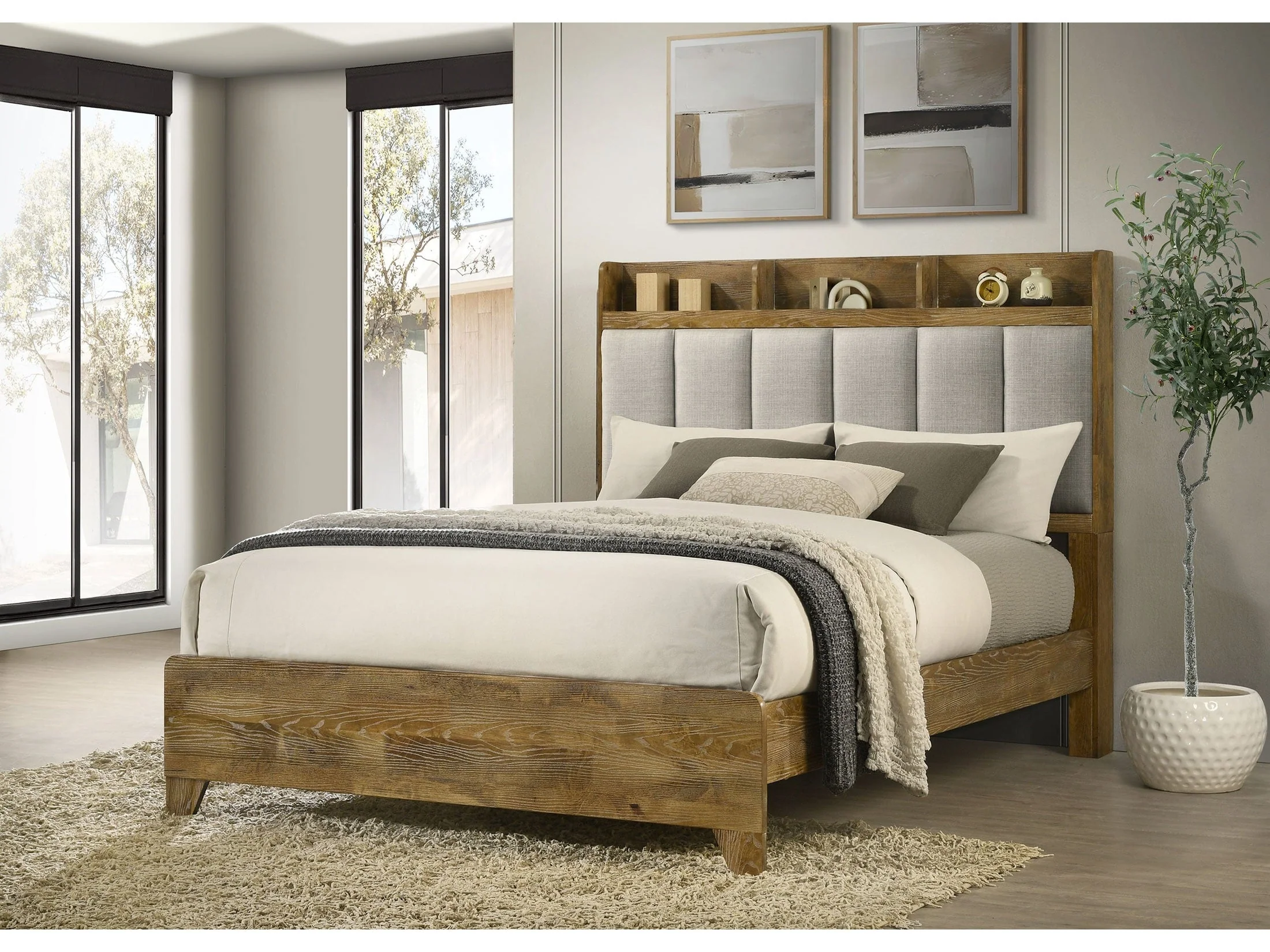 Henderson Medium Oak 57-inch Eastern King Bookcase Panel Bed