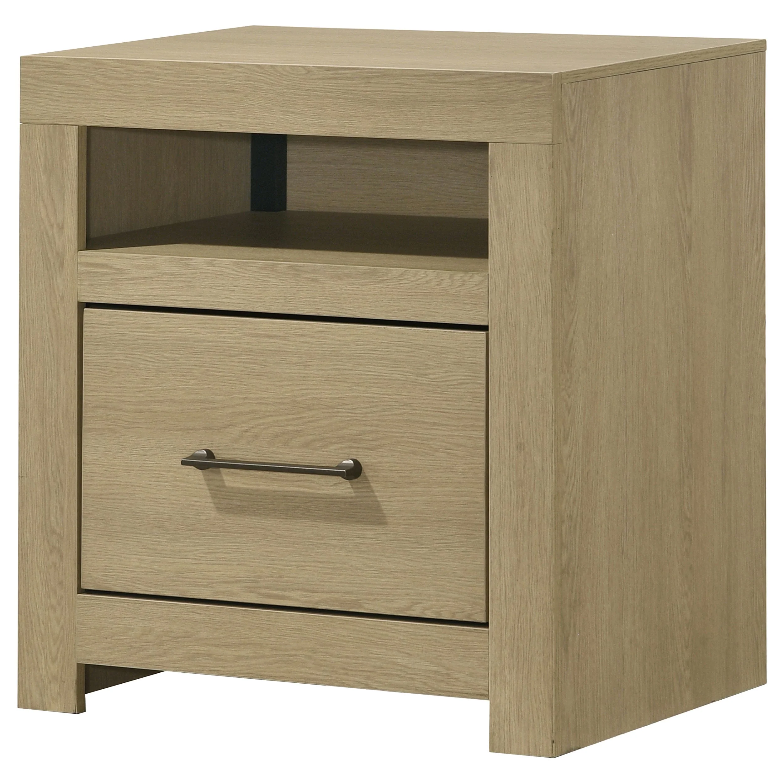 Hendricks Light Oak 1-drawer Nightstand Bedside Table with Cubby - Image 3