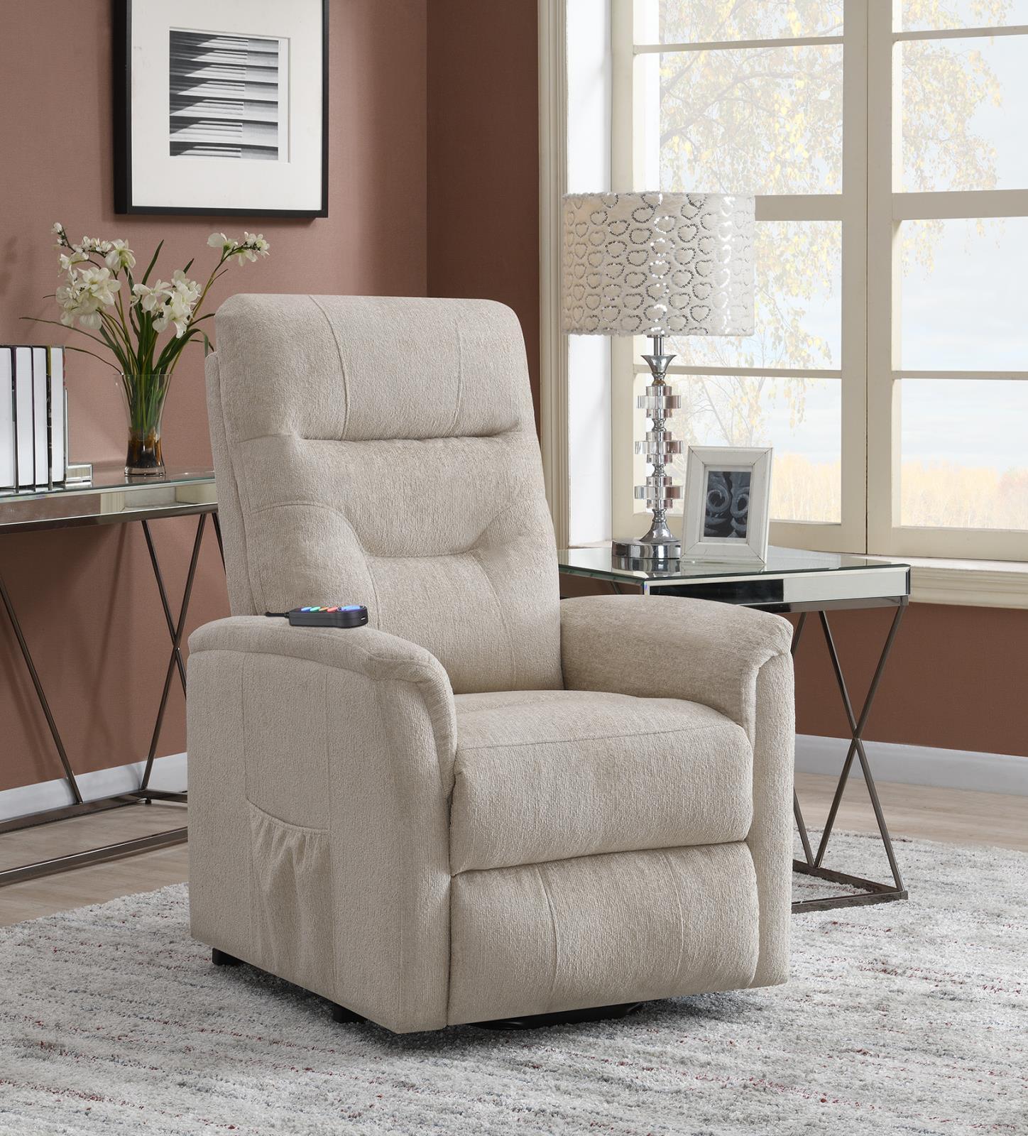 Henrietta Beige Power Lift Recliner with Storage Pocket - Image 2