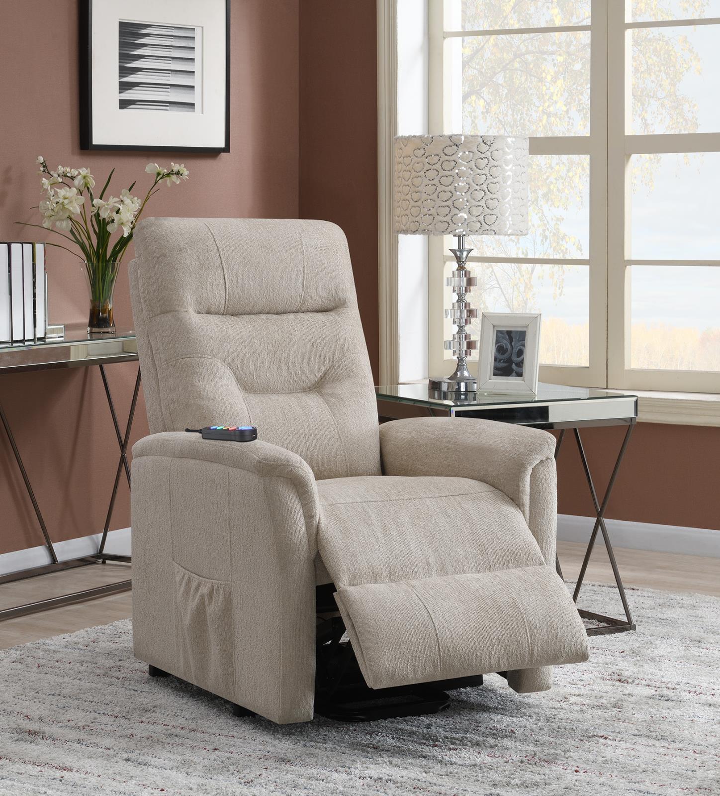Henrietta Beige Power Lift Recliner with Storage Pocket - Image 3