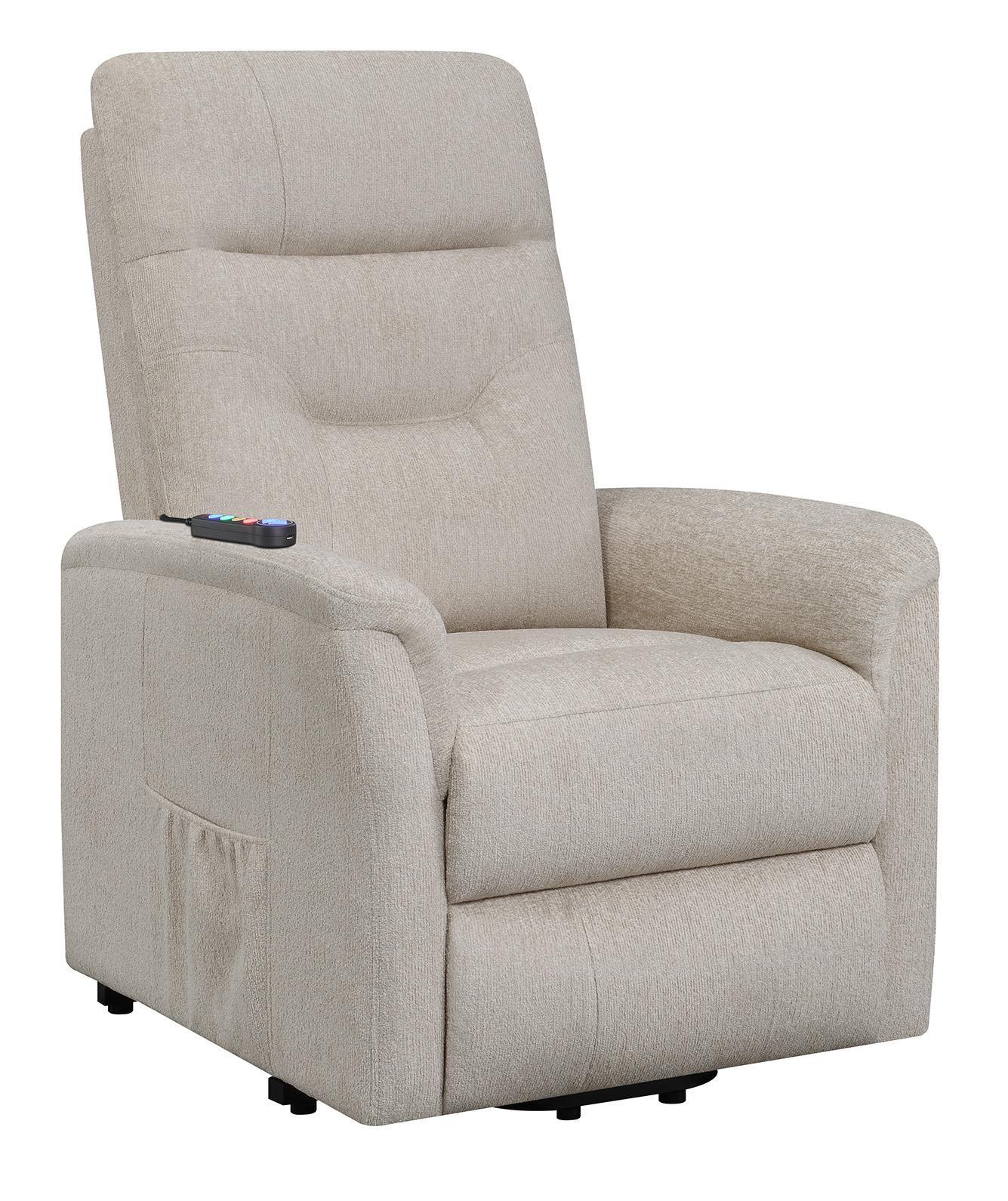 Henrietta Beige Power Lift Recliner with Storage Pocket - Image 4