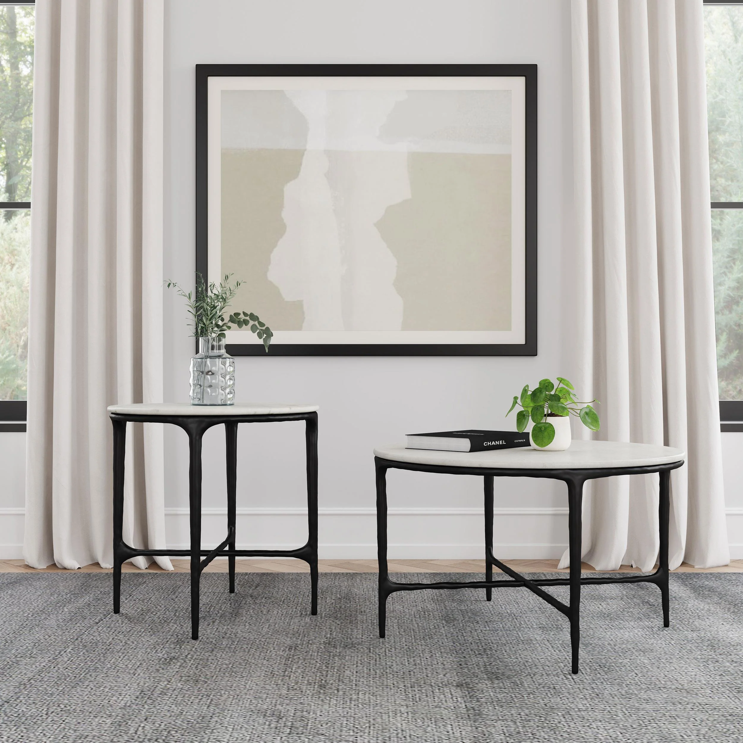 Hermas White Round Genuine Marble Top Metal Coffee Table - Image 7