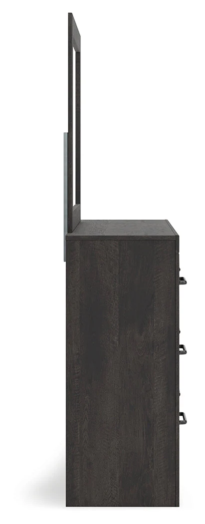 Hollivern Full Panel Bed with Storage with Mirrored Dresser and Chest in Dark Gray - Image 5