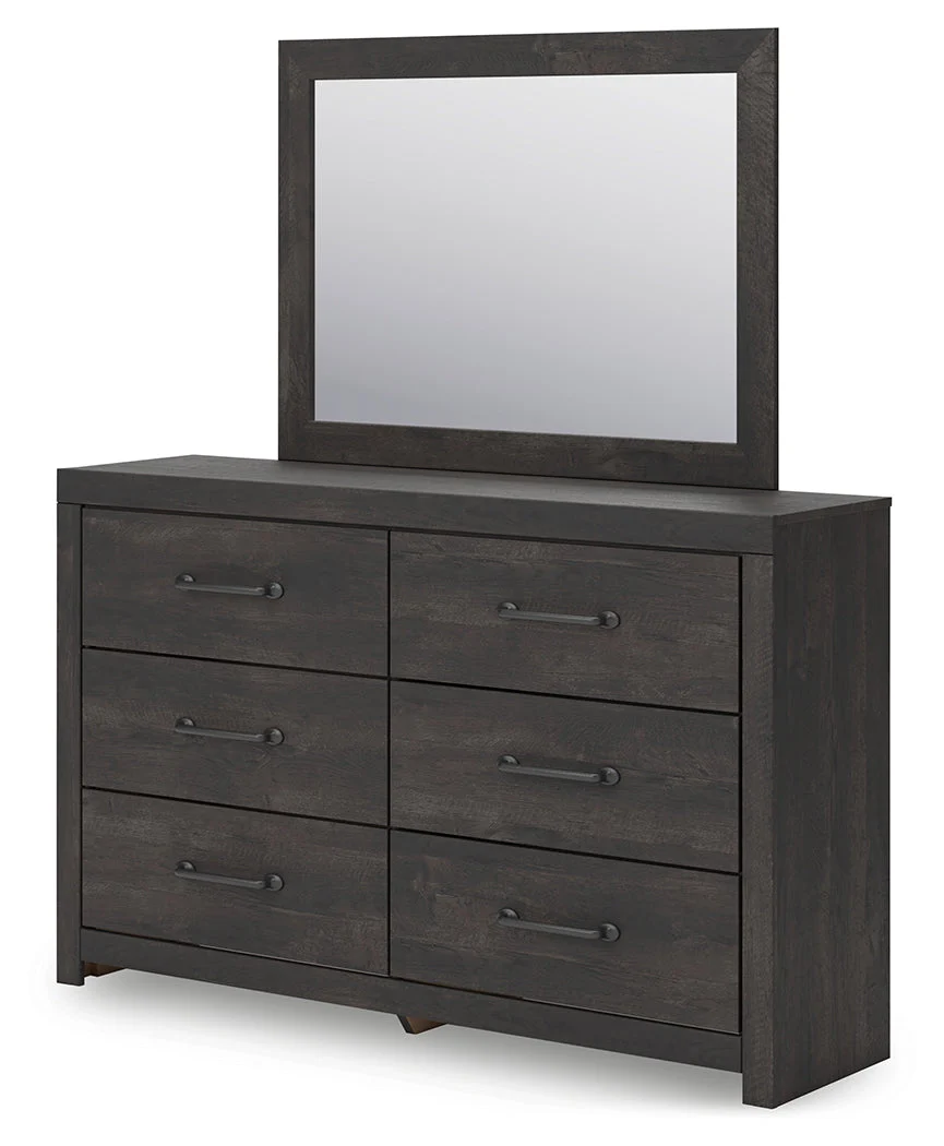 Hollivern Full Panel Bed with Storage with Mirrored Dresser, Chest and 2 Nightstands in Dark Gray - Image 8