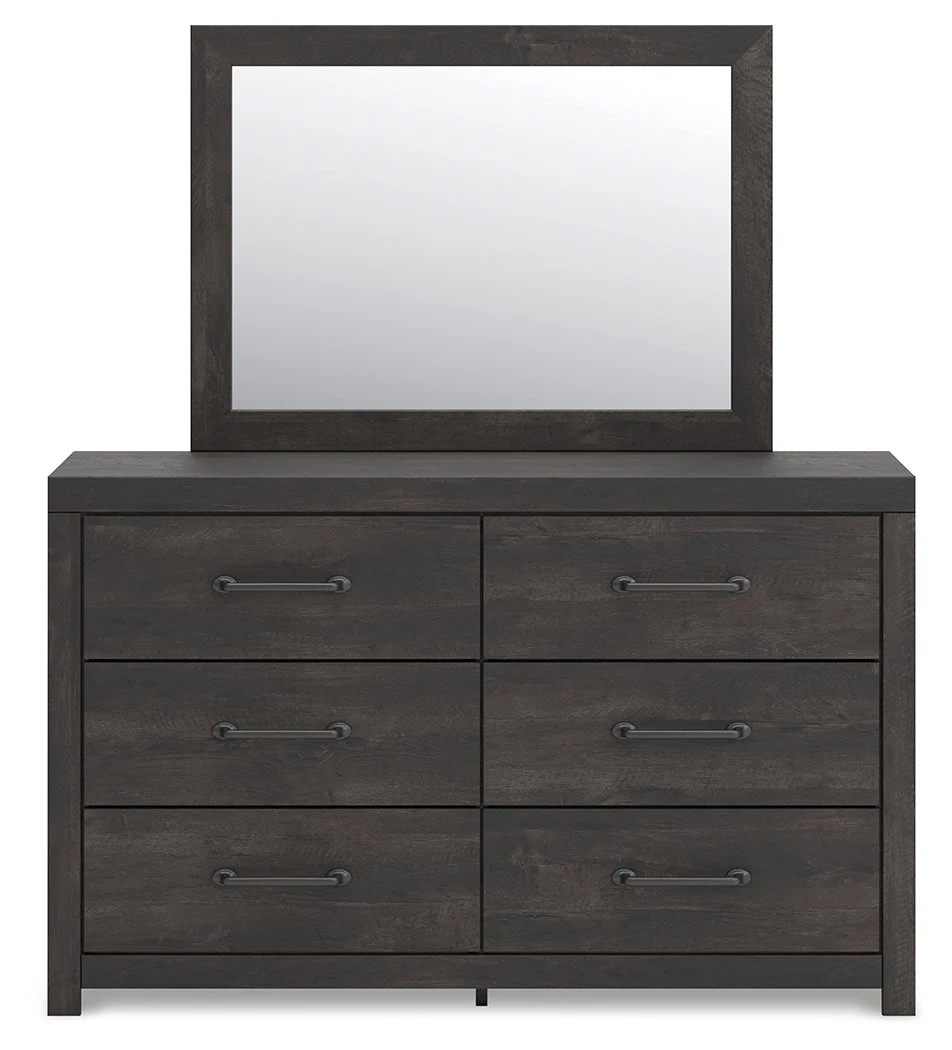 Hollivern Twin Panel Storage Bed with Mirrored Dresser, Chest and 2 Nightstands in Dark Gray - Image 2