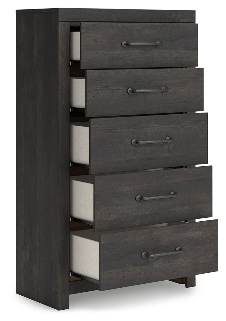 Hollivern Twin Panel Storage Bed with Mirrored Dresser, Chest and Nightstand in Dark Gray - Image 11