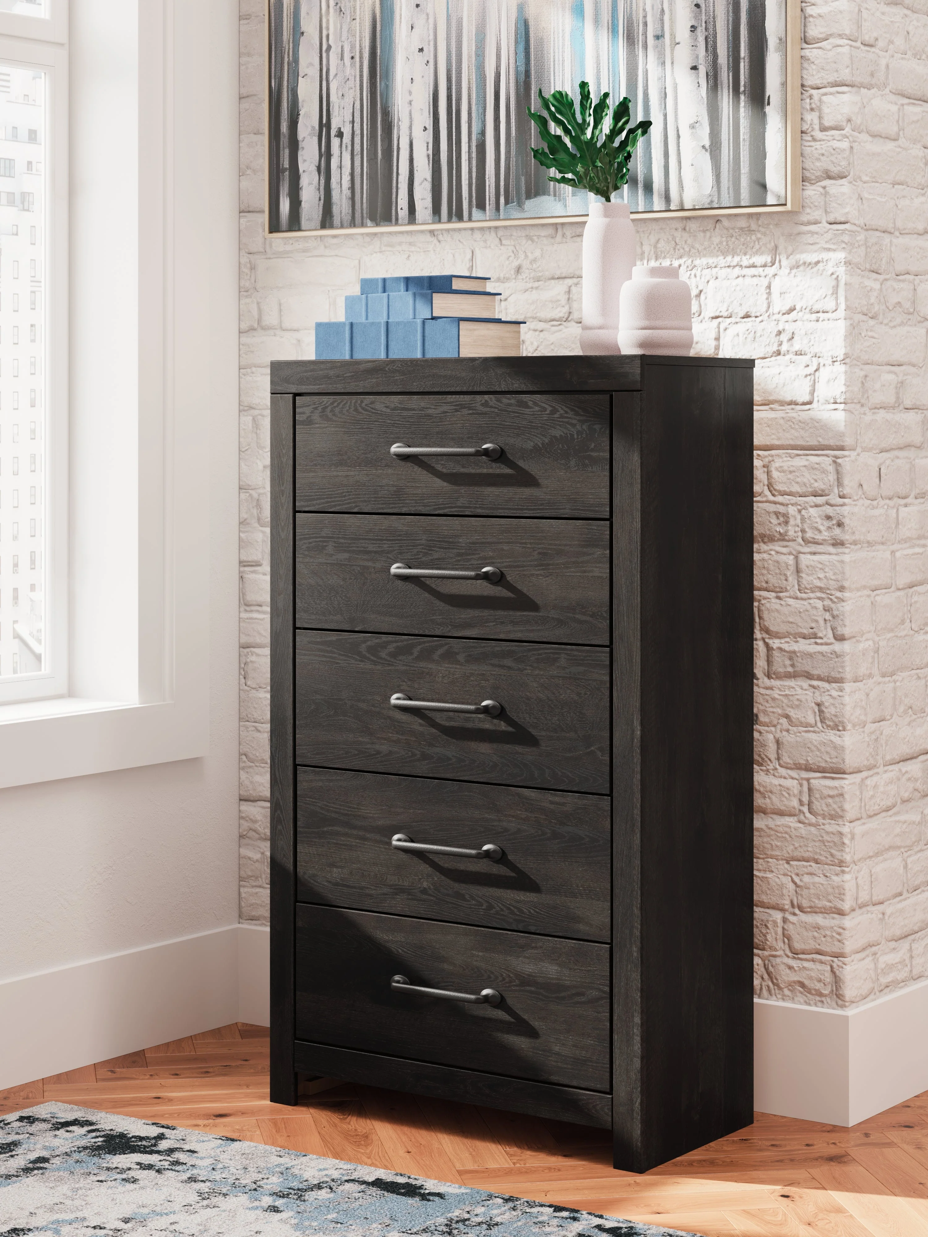 Hollivern Twin Panel Storage Bed with Mirrored Dresser, Chest and Nightstand in Dark Gray - Image 38