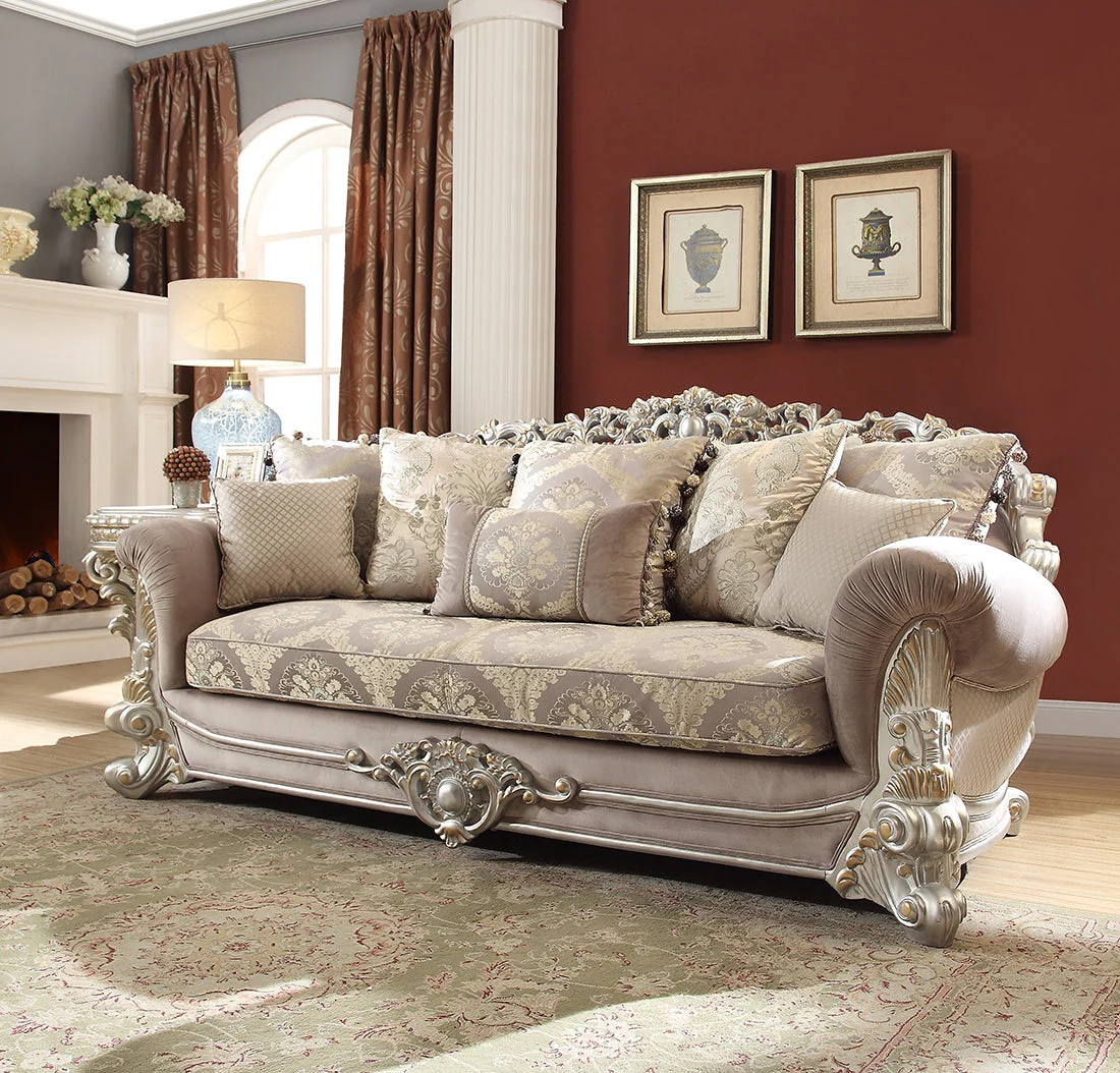 Homey Design HD-372 Metallic Silver Sofa
