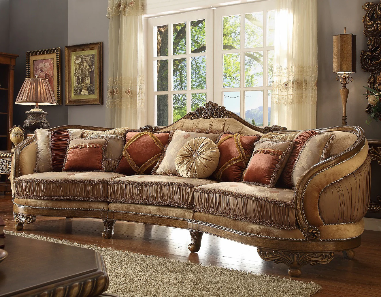 Homey Design HD-458 Van Dyke Fabric Brown Sectional - Image 2