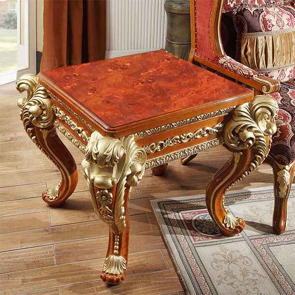Homey Design HD-8024 Cherry Metallic Gold End Table