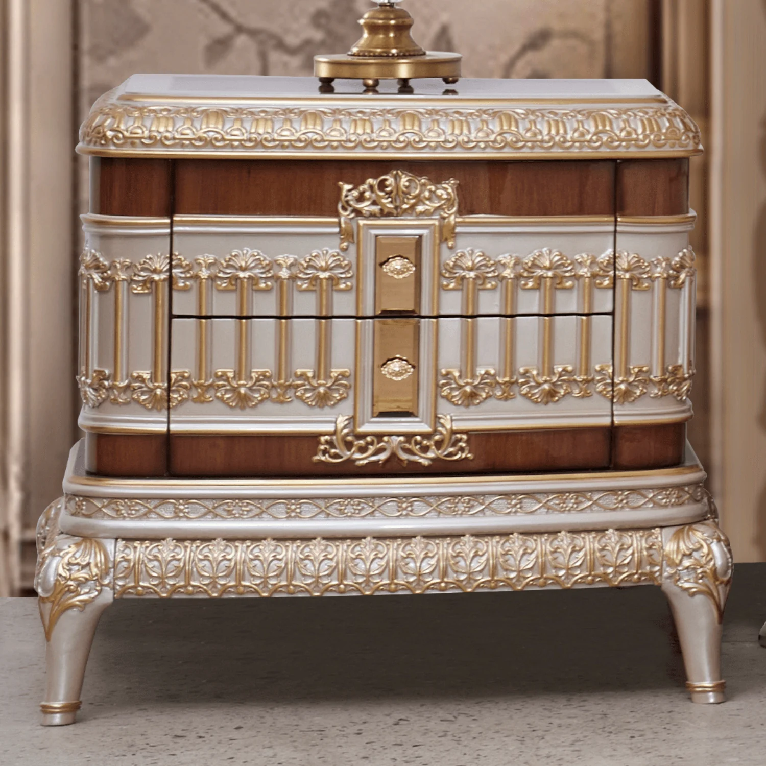 Homey Design HD-9021 Antique Ivory Cherry Gold Trim Nightstand