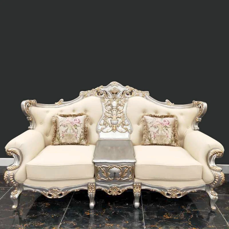Homey Design HD-91633 Metallic Silver w/ Antique Gold Trim Loveseat - Image 4