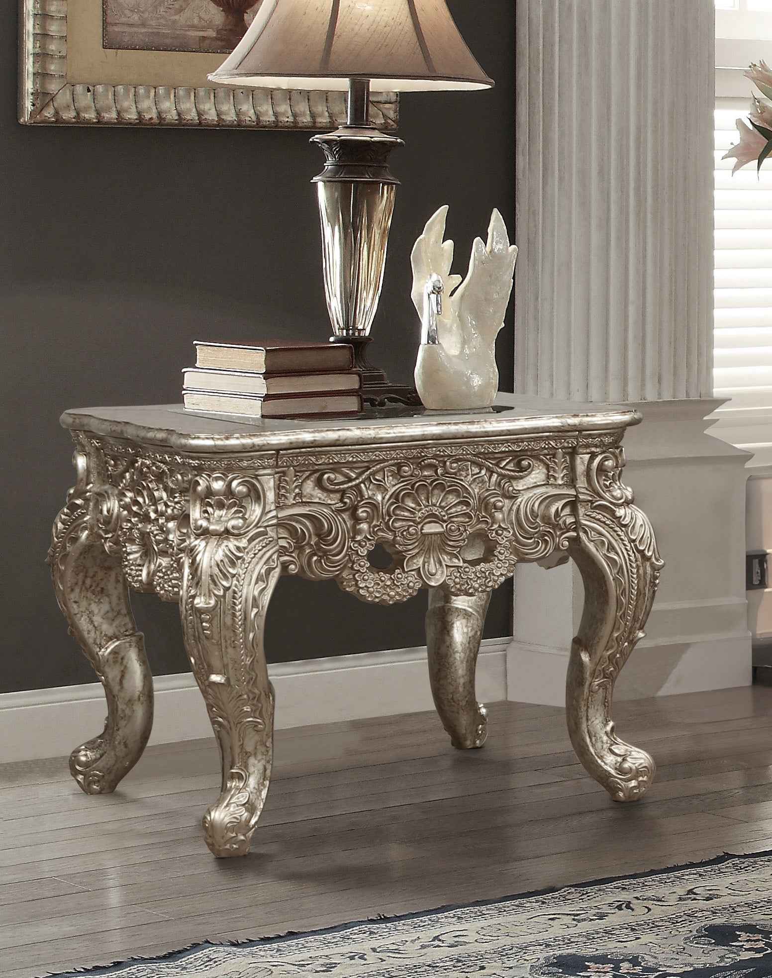Homey Design HD-998CH Champagne Silver End Table