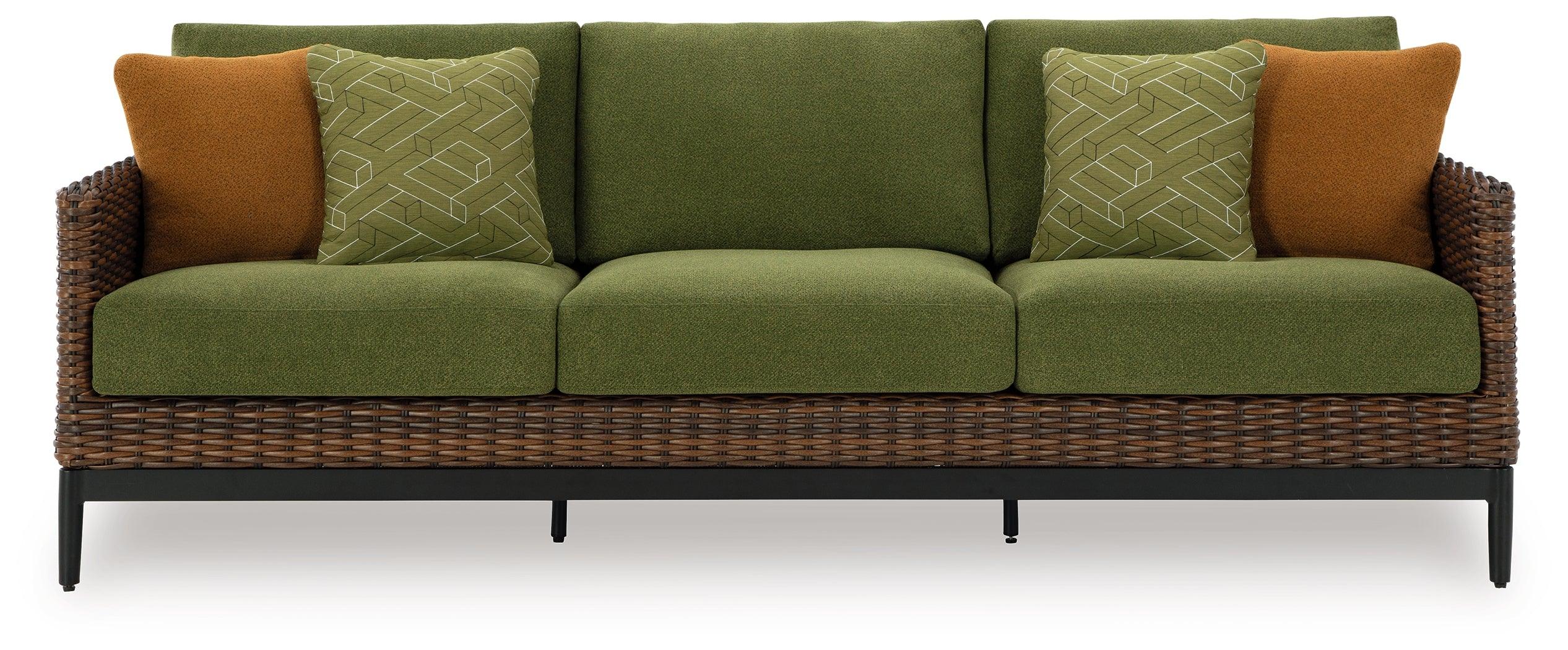 Horizon Hall Brown/Green Outdoor Sofa with Cushion - Image 4