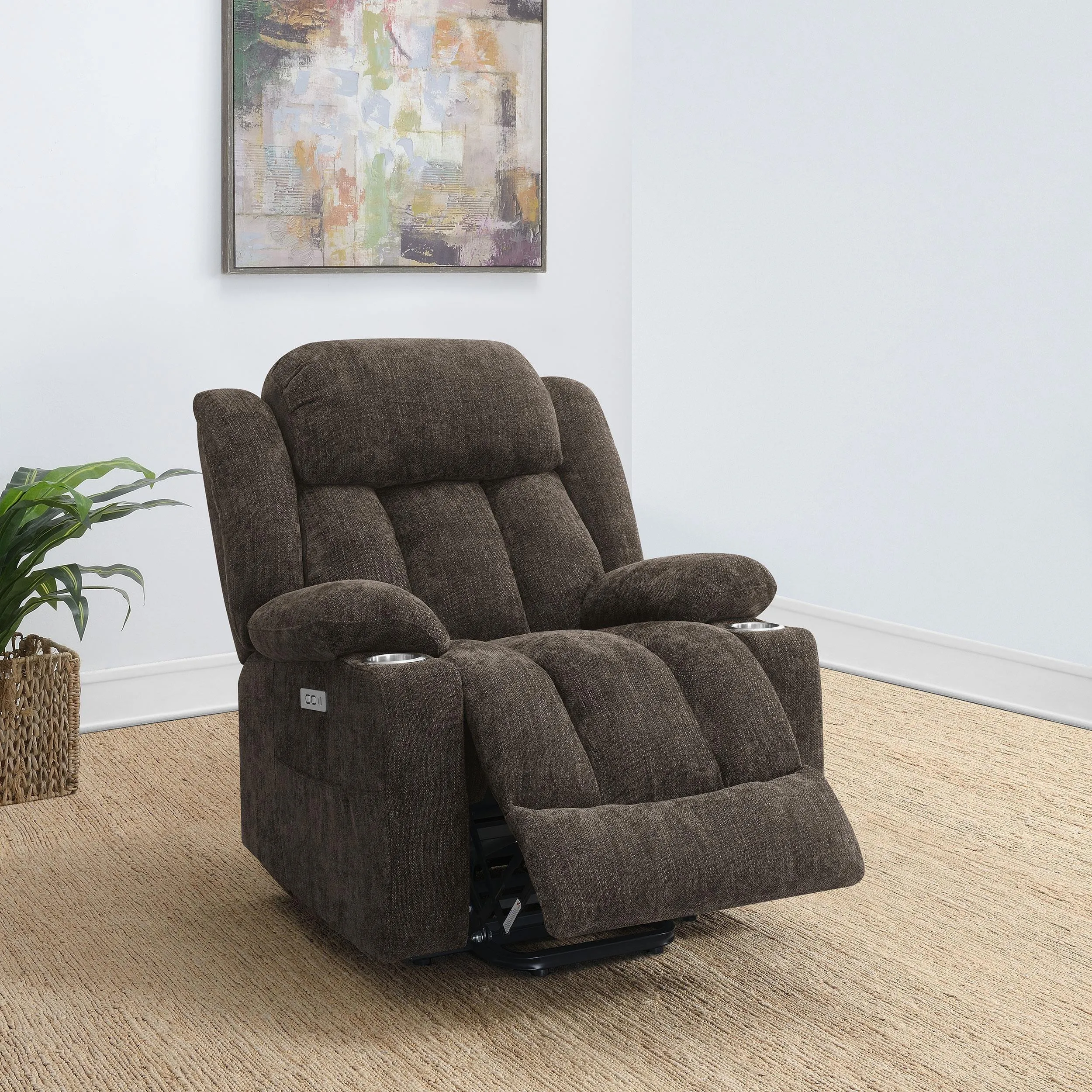 Houston Dark Brown Upholstered Power Lift Recliner Chair - Image 2