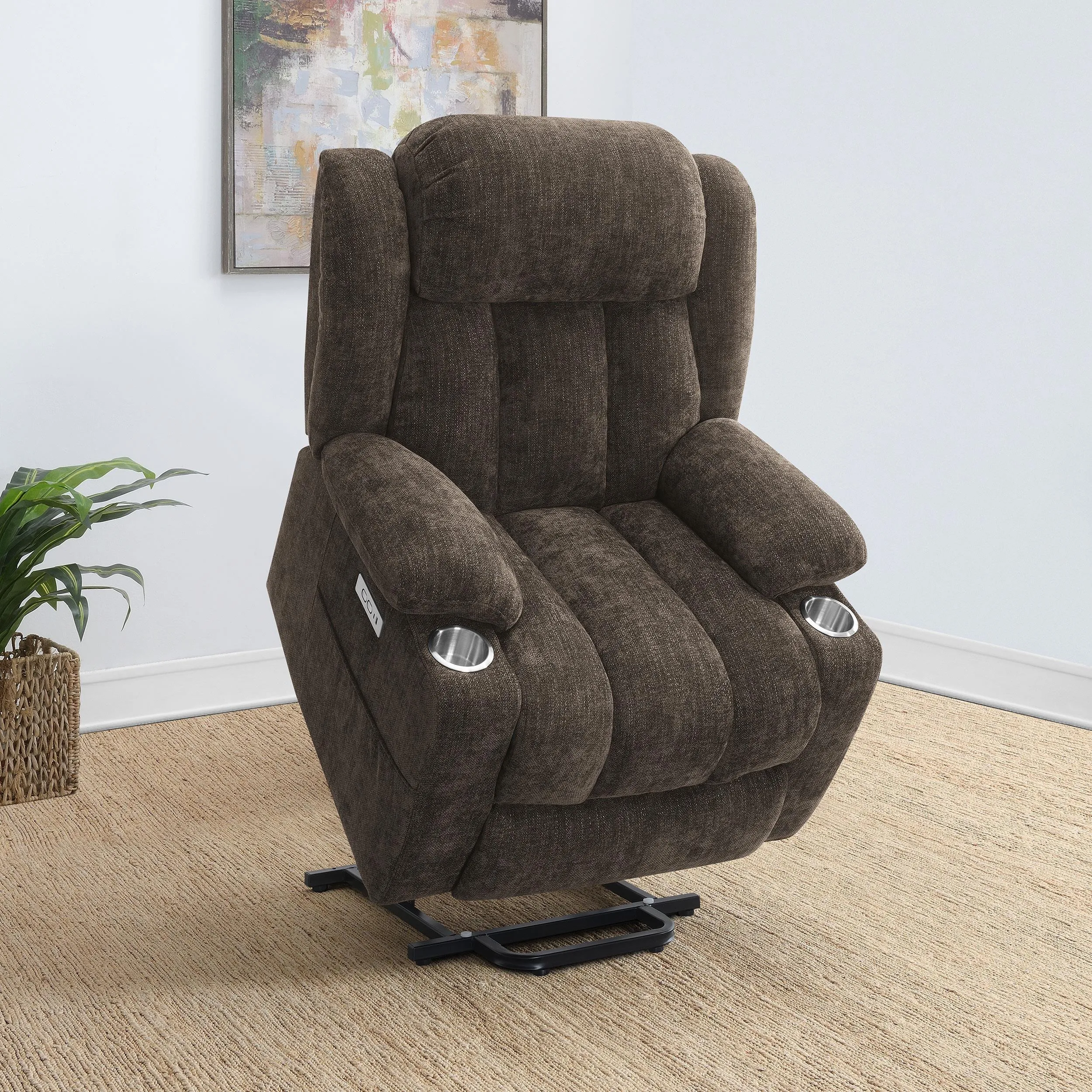 Houston Dark Brown Upholstered Power Lift Recliner Chair - Image 3