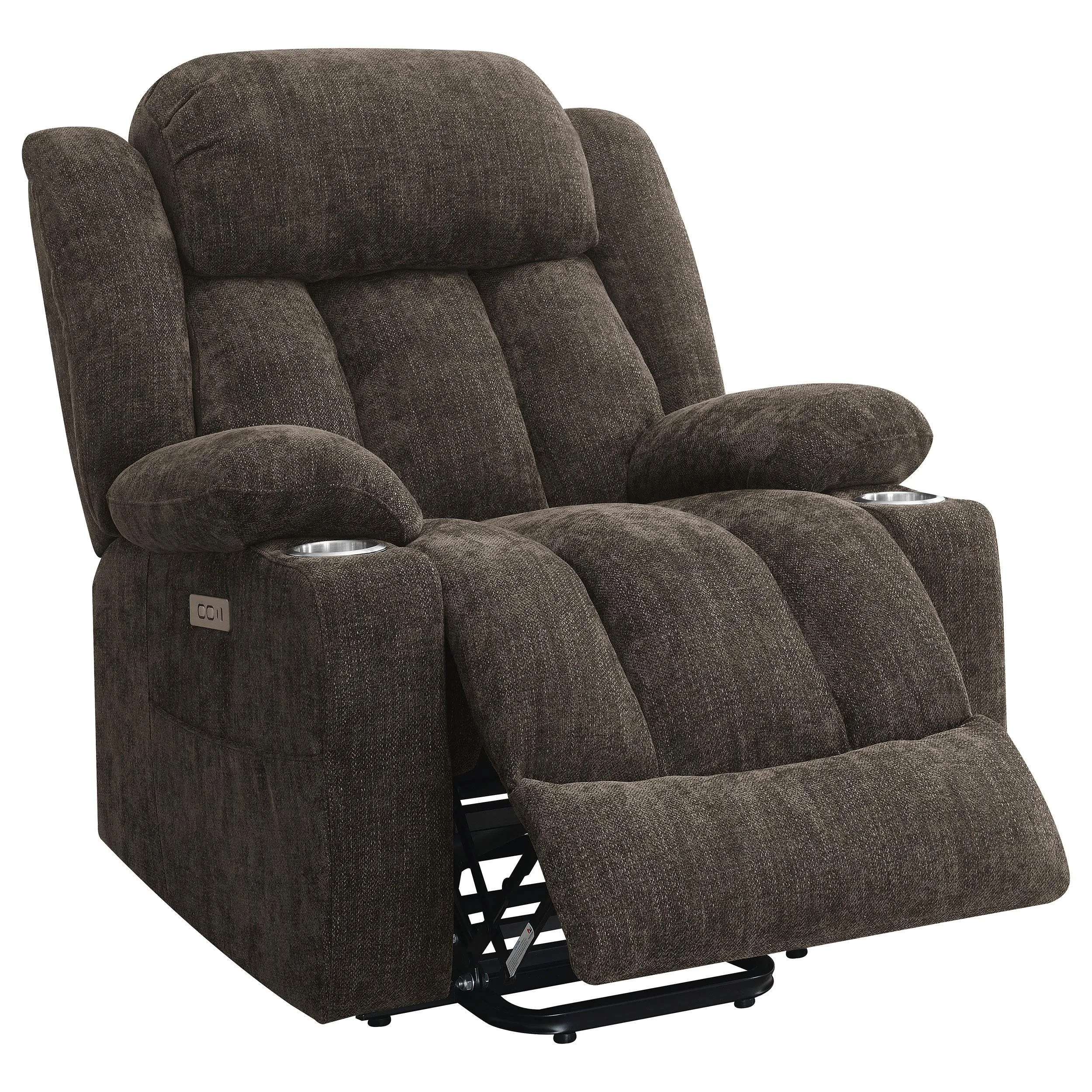 Houston Dark Brown Upholstered Power Lift Recliner Chair - Image 4