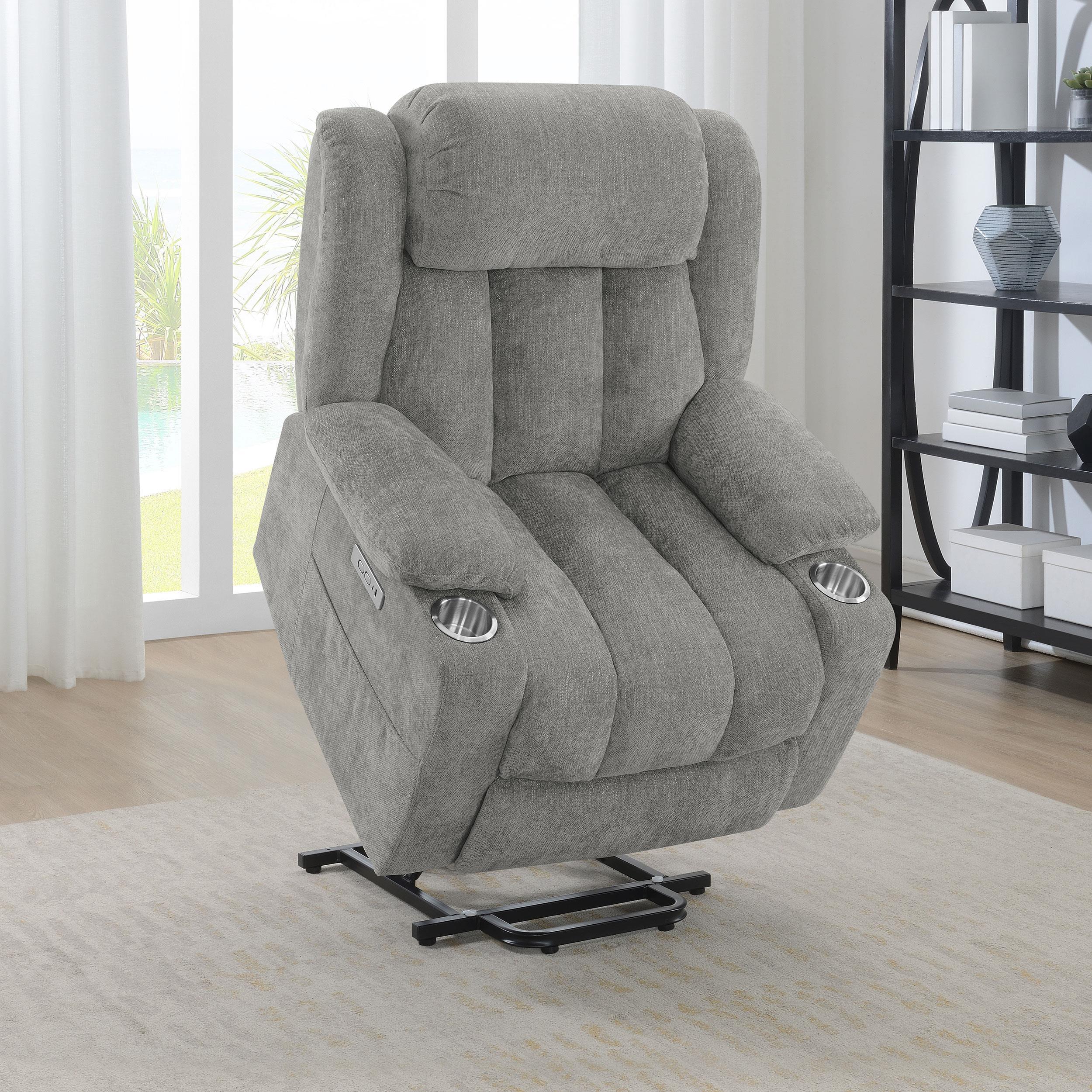 Houston Grey Upholstered Power Lift Recliner Chai - Image 3