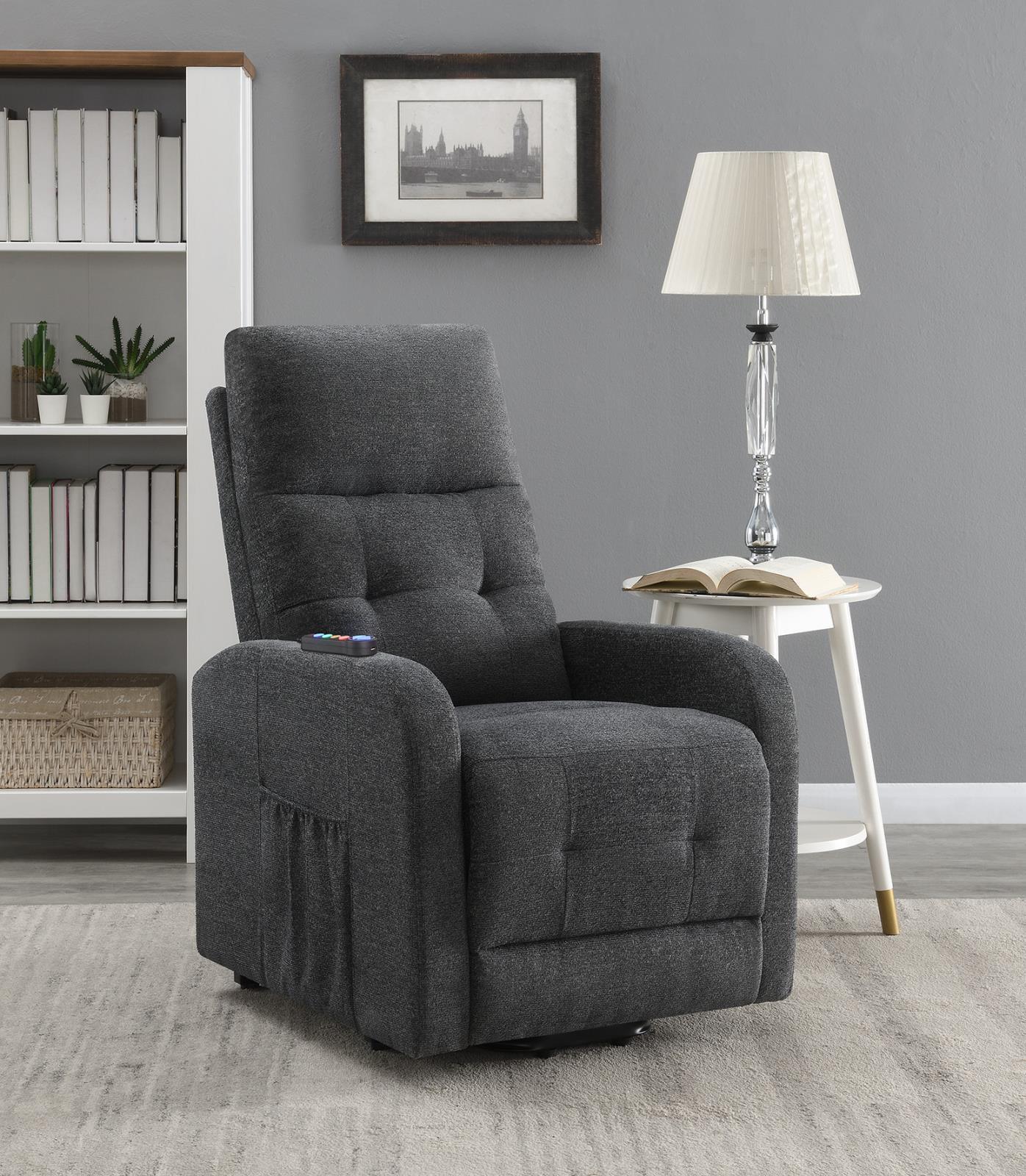 Howie Charcoal Tufted Upholstered Power Lift Recliner - Image 2