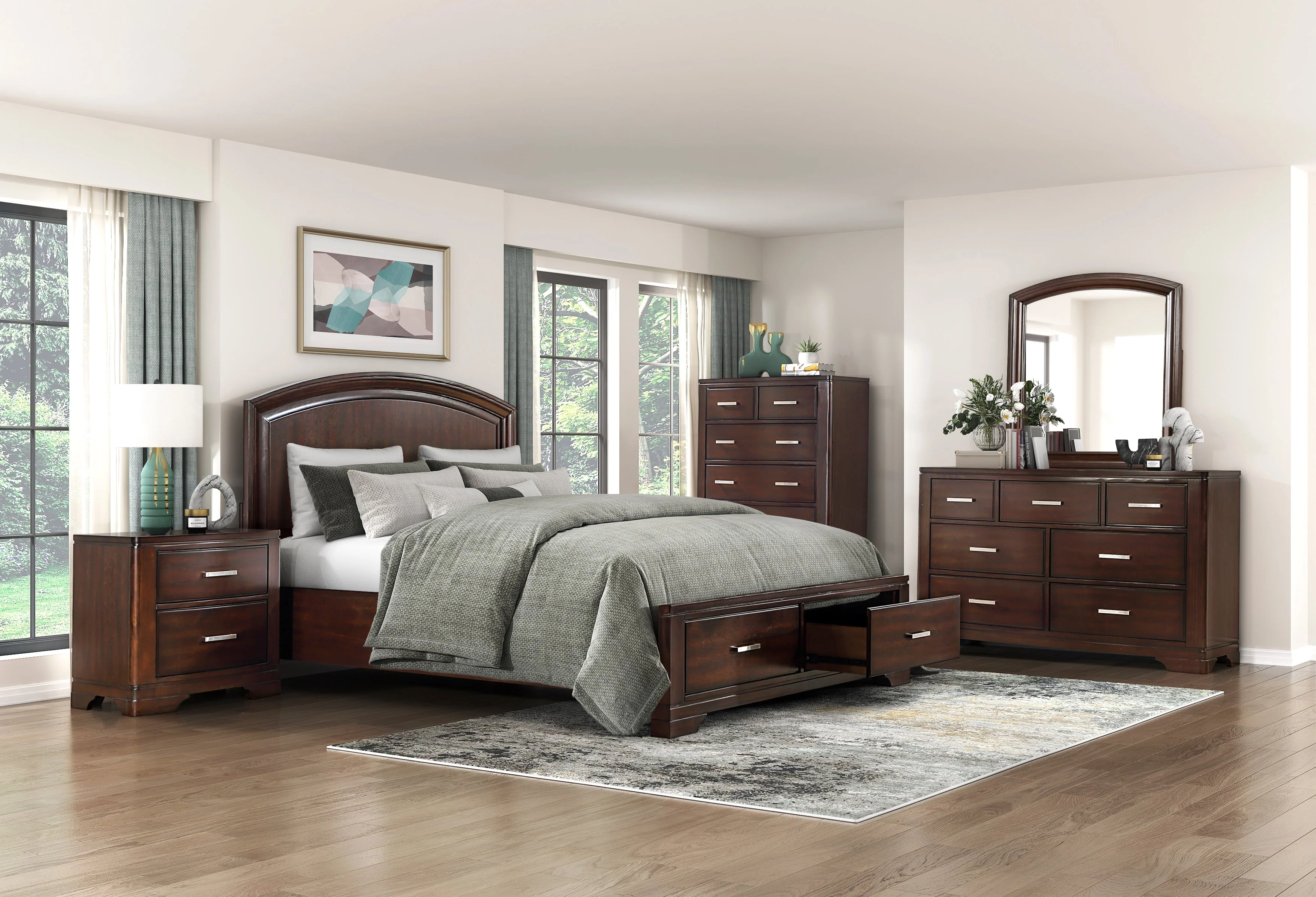 Hudson Cherry Storage Platform Bedroom Set