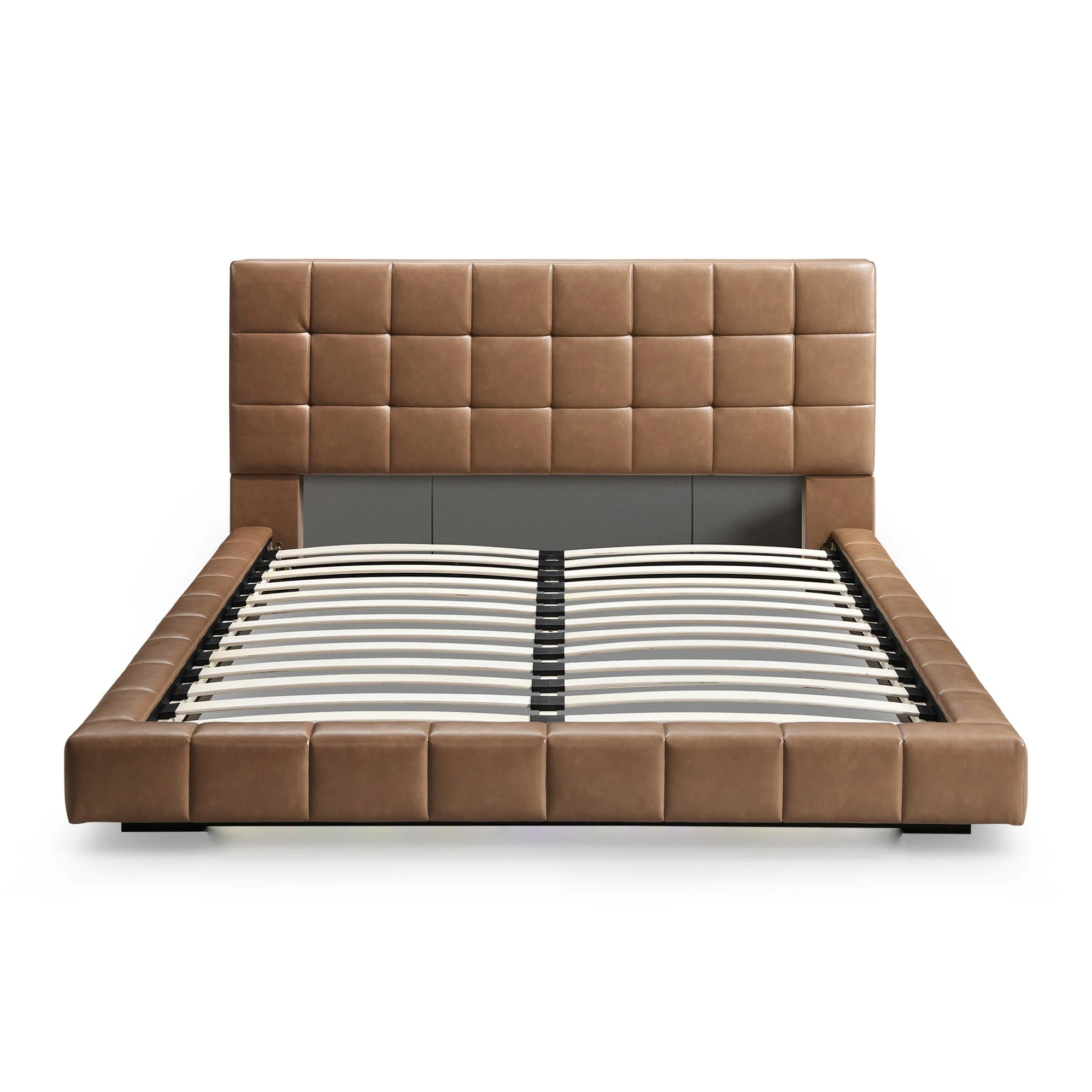 Hudson Tan Vegan Leather Upholstered Queen Platform Bed - Image 3