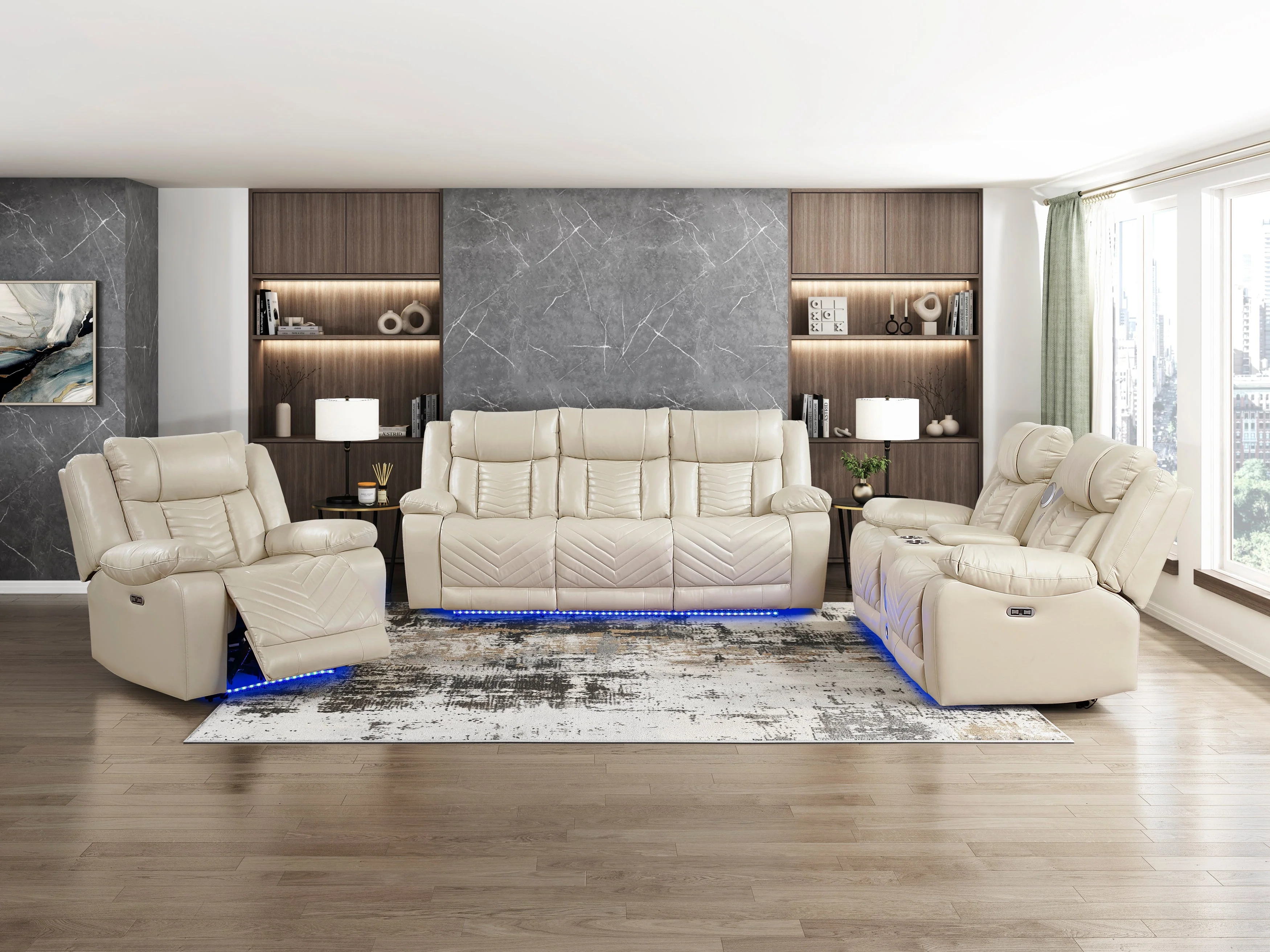 Huron Beige Power Double Reclining Living Room Set - Image 4