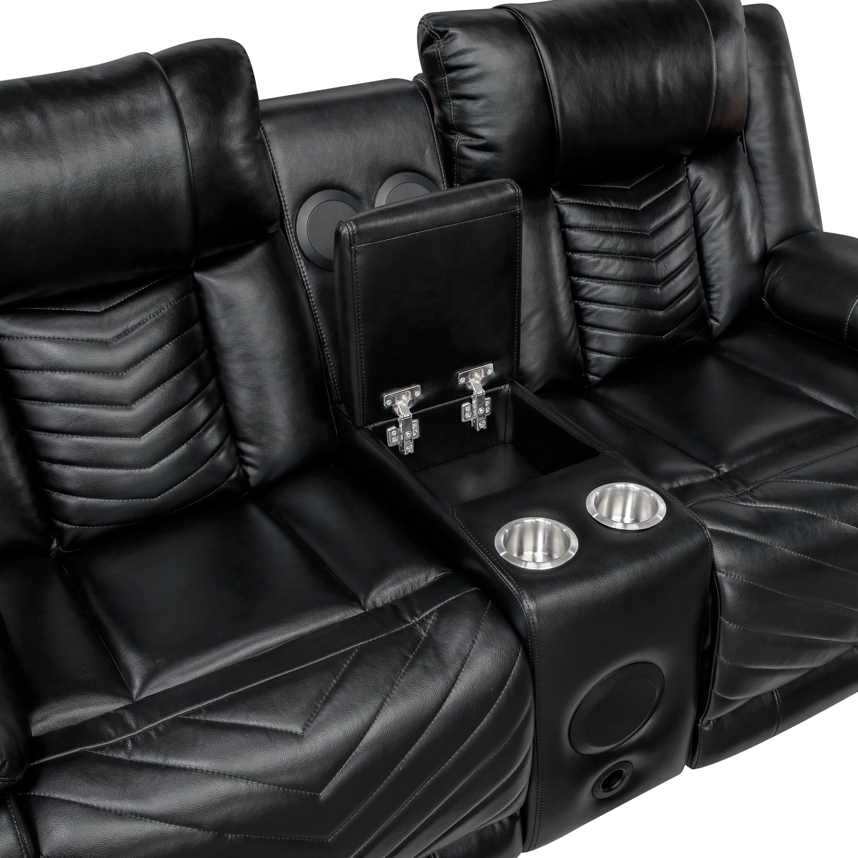 Huron Black Power Double Reclining Loveseat with Center Console - Image 9