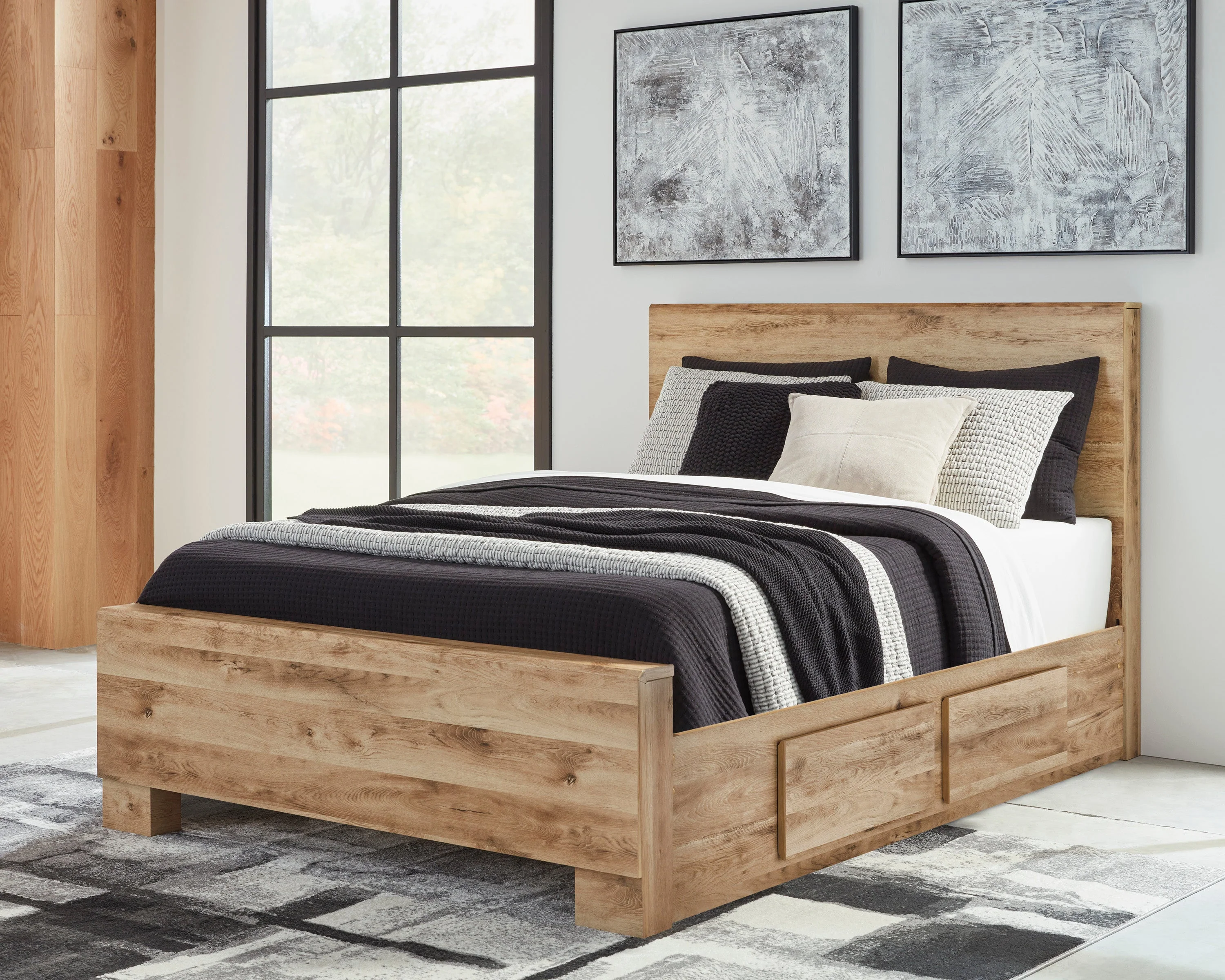 Hyanna Tan Brown Queen Storage Platform Bed with 4 Drawers