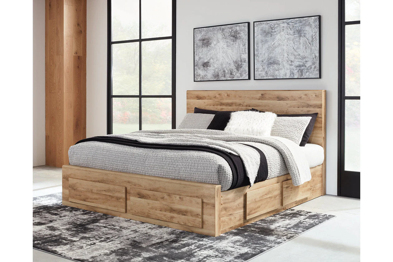 Hyanna Tan Brown Queen Storage Platform Bed with 6 Drawers