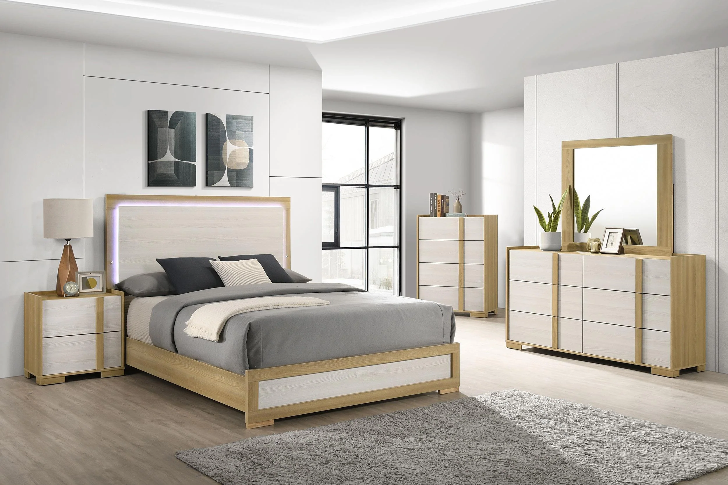 Hyland Natural Eastern King Panel Bed LED Headboard - Image 5